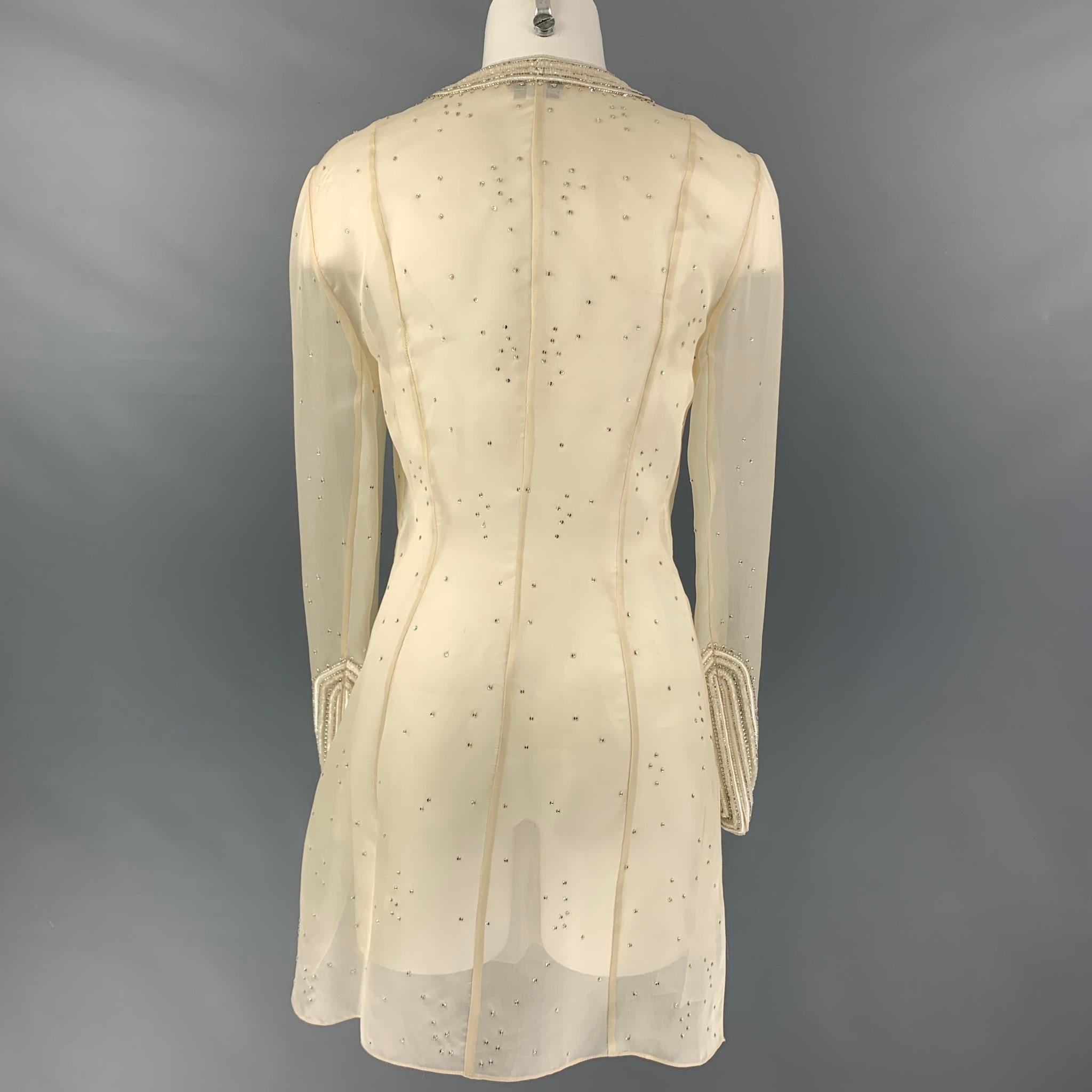 OSCAR DE LA RENTA Size M Cream Embroidered Tunic Dress Top 1