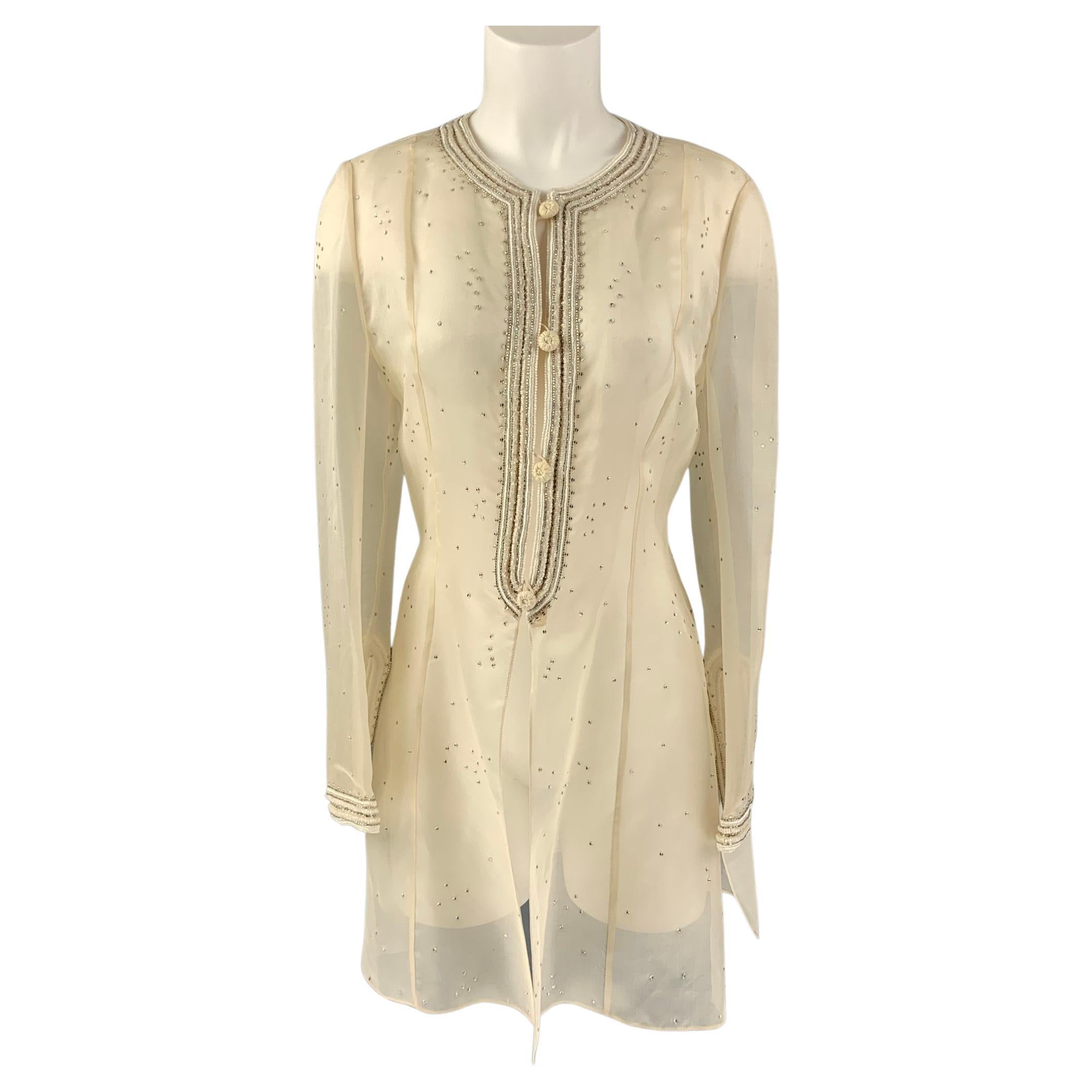 OSCAR DE LA RENTA Size M Cream Embroidered Tunic Dress Top