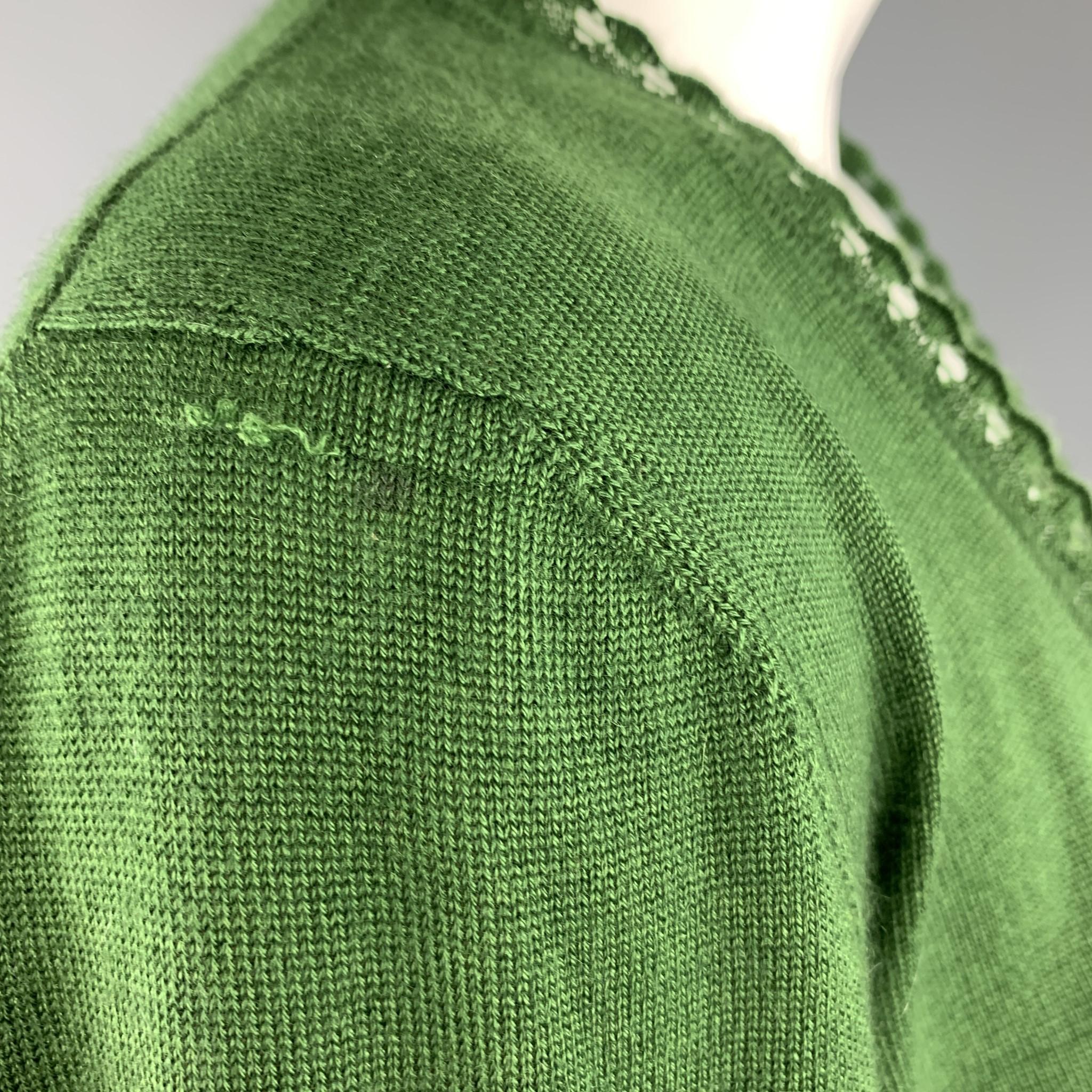 Black OSCAR DE LA RENTA Size M Green Cashmere / Silk Lace Trim Bolero Cardigan