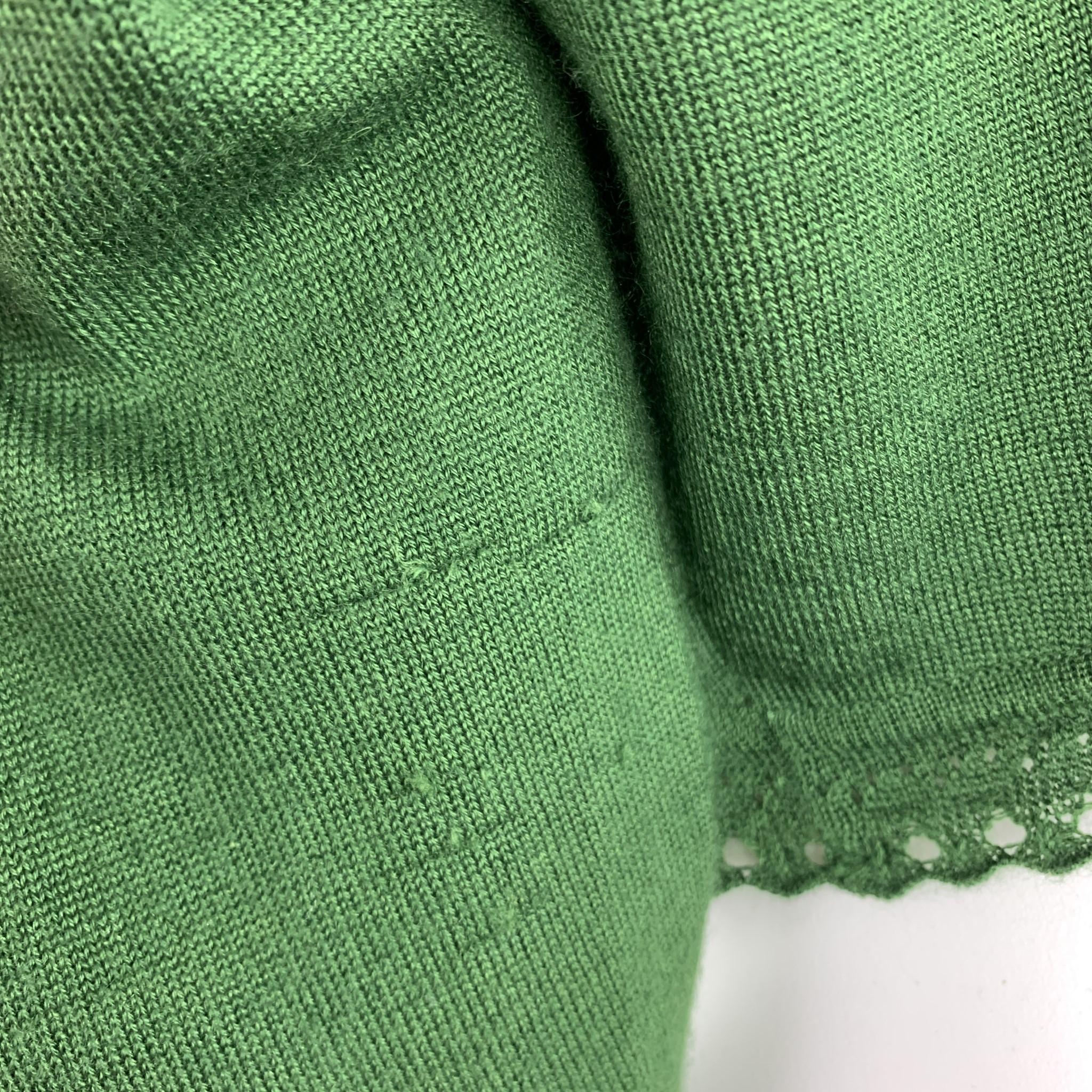 OSCAR DE LA RENTA Size M Green Cashmere / Silk Lace Trim Bolero Cardigan 1