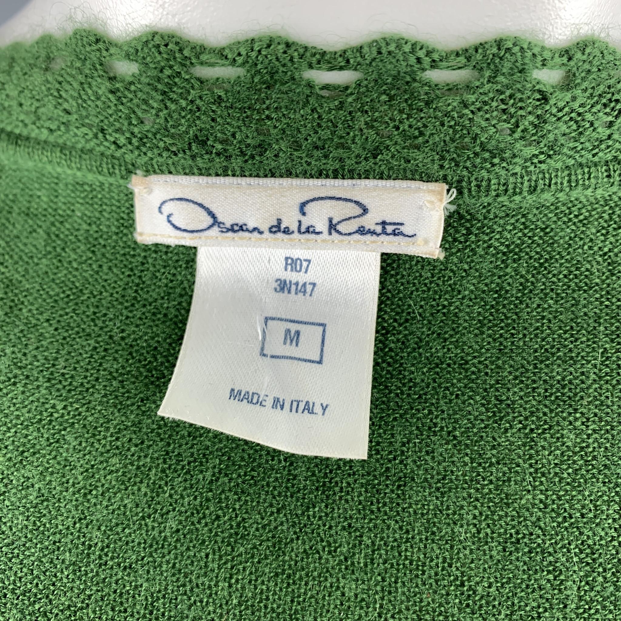 OSCAR DE LA RENTA Size M Green Cashmere / Silk Lace Trim Bolero Cardigan 3
