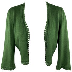 OSCAR DE LA RENTA Size M Green Cashmere / Silk Lace Trim Bolero Cardigan