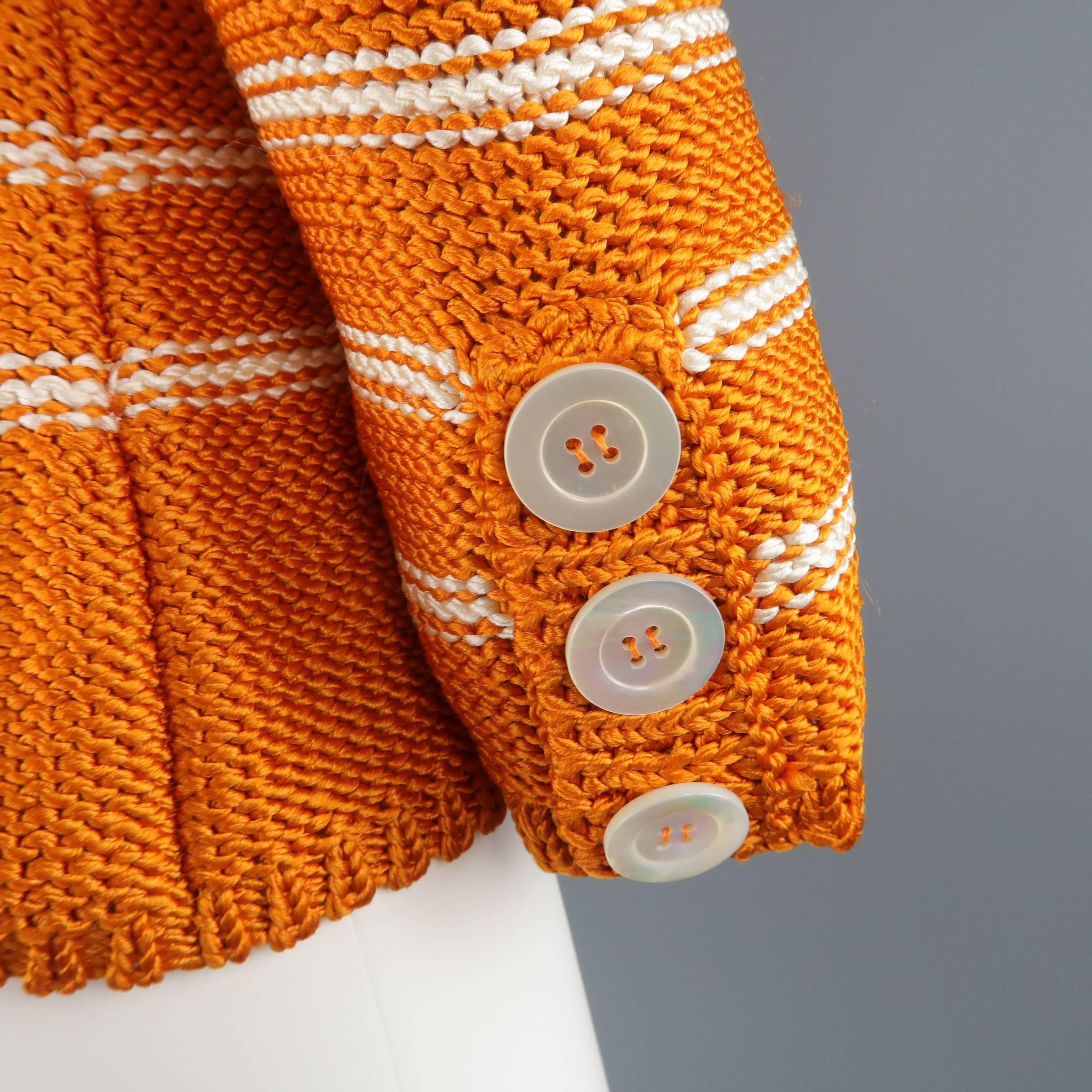 Women's Oscar de la Renta Orange and Cream Striped Silk Knit Pullover
