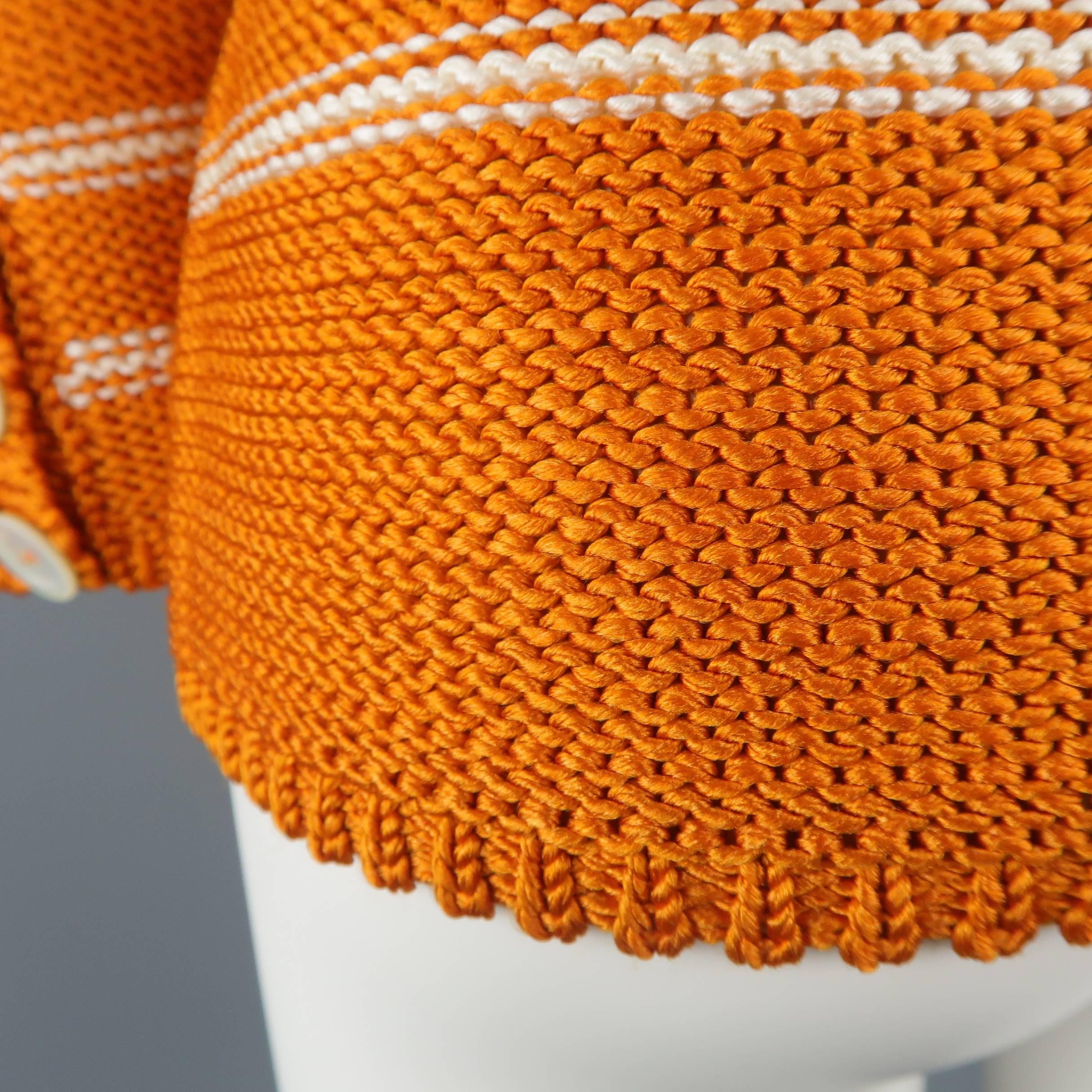 Oscar de la Renta Orange and Cream Striped Silk Knit Pullover 2