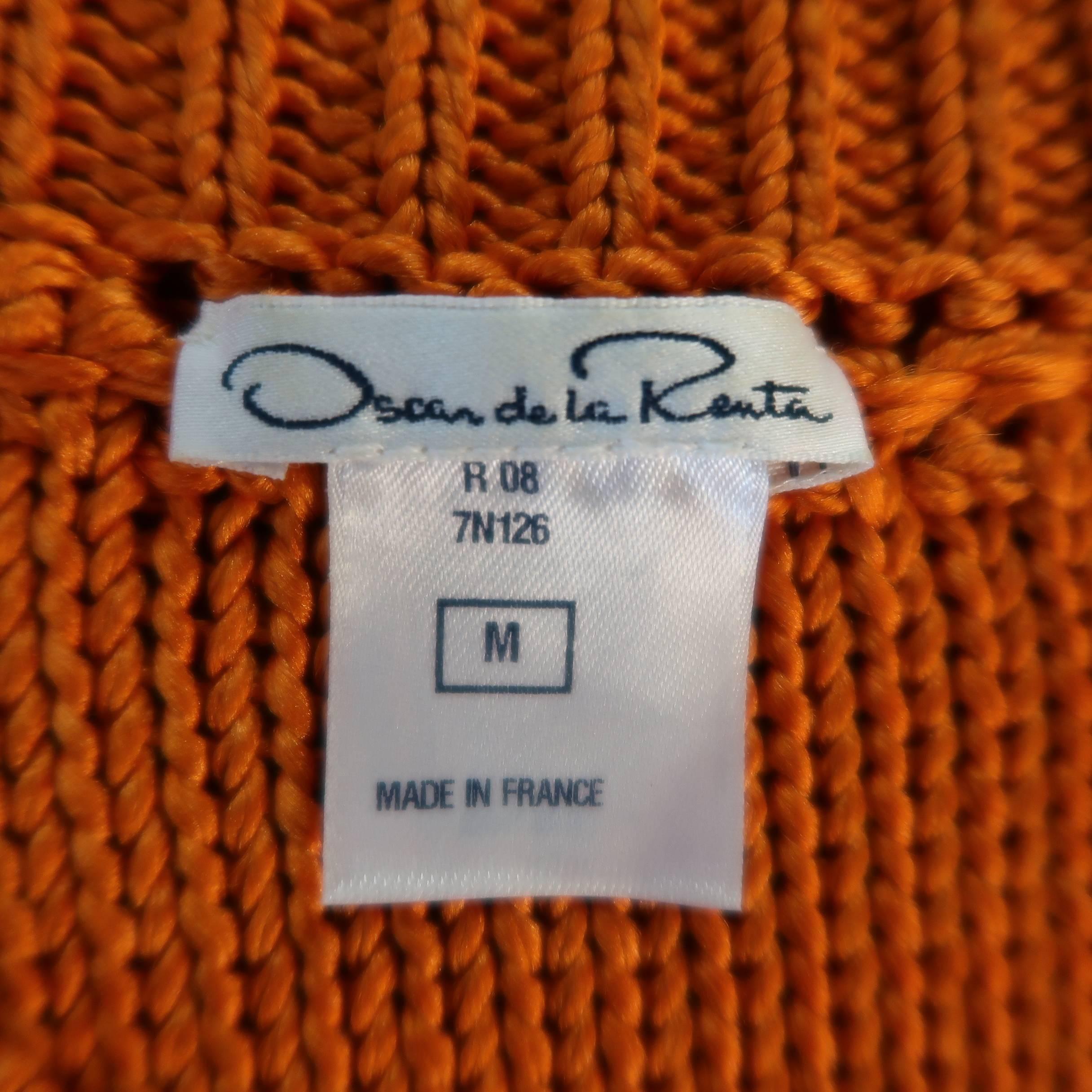 Oscar de la Renta Orange and Cream Striped Silk Knit Pullover 3