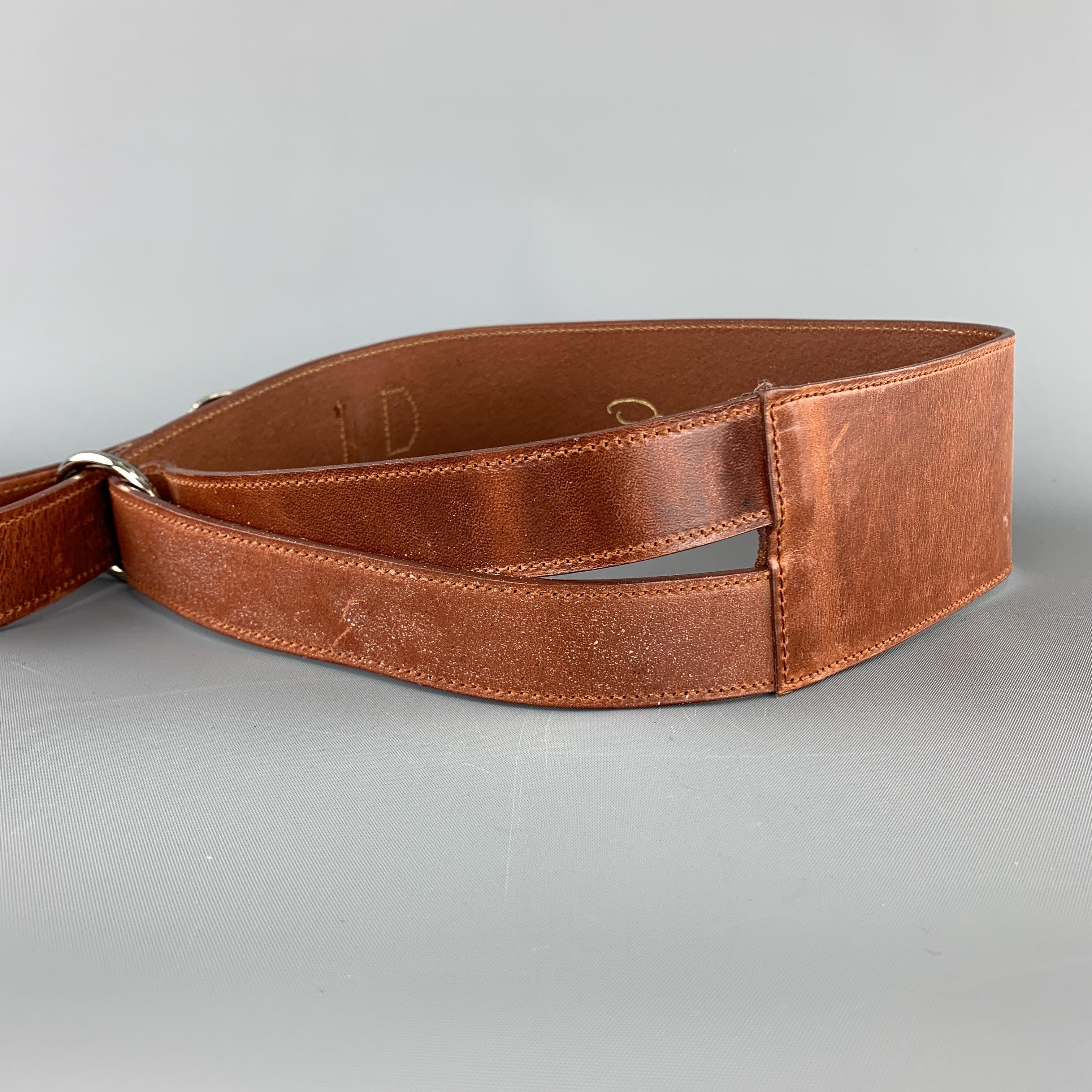 OSCAR DE LA RENTA Size M Tan Leather Silver Buckle Wrap Belt 1