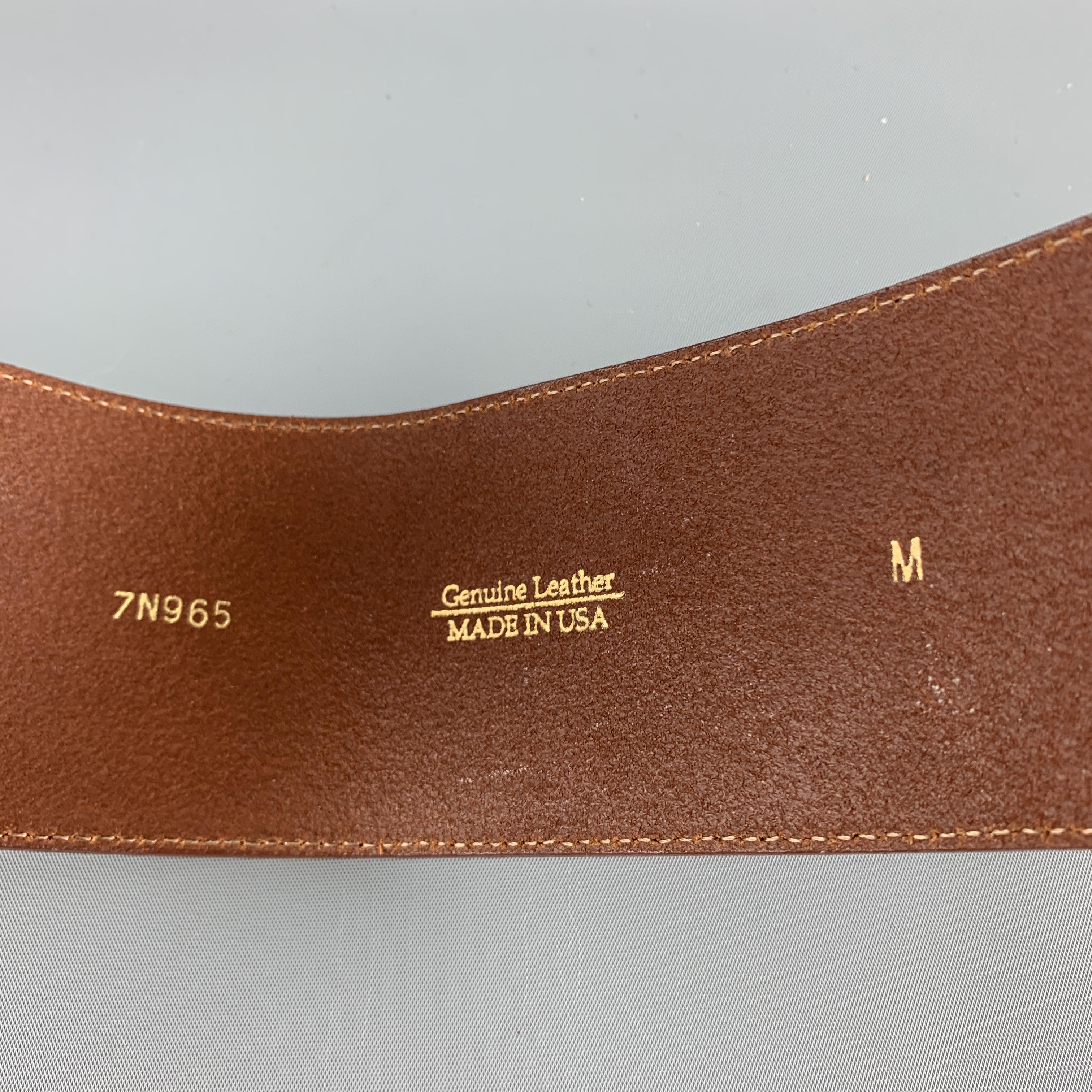 Brown OSCAR DE LA RENTA Size M Tan Leather Silver Buckle Wrap Belt
