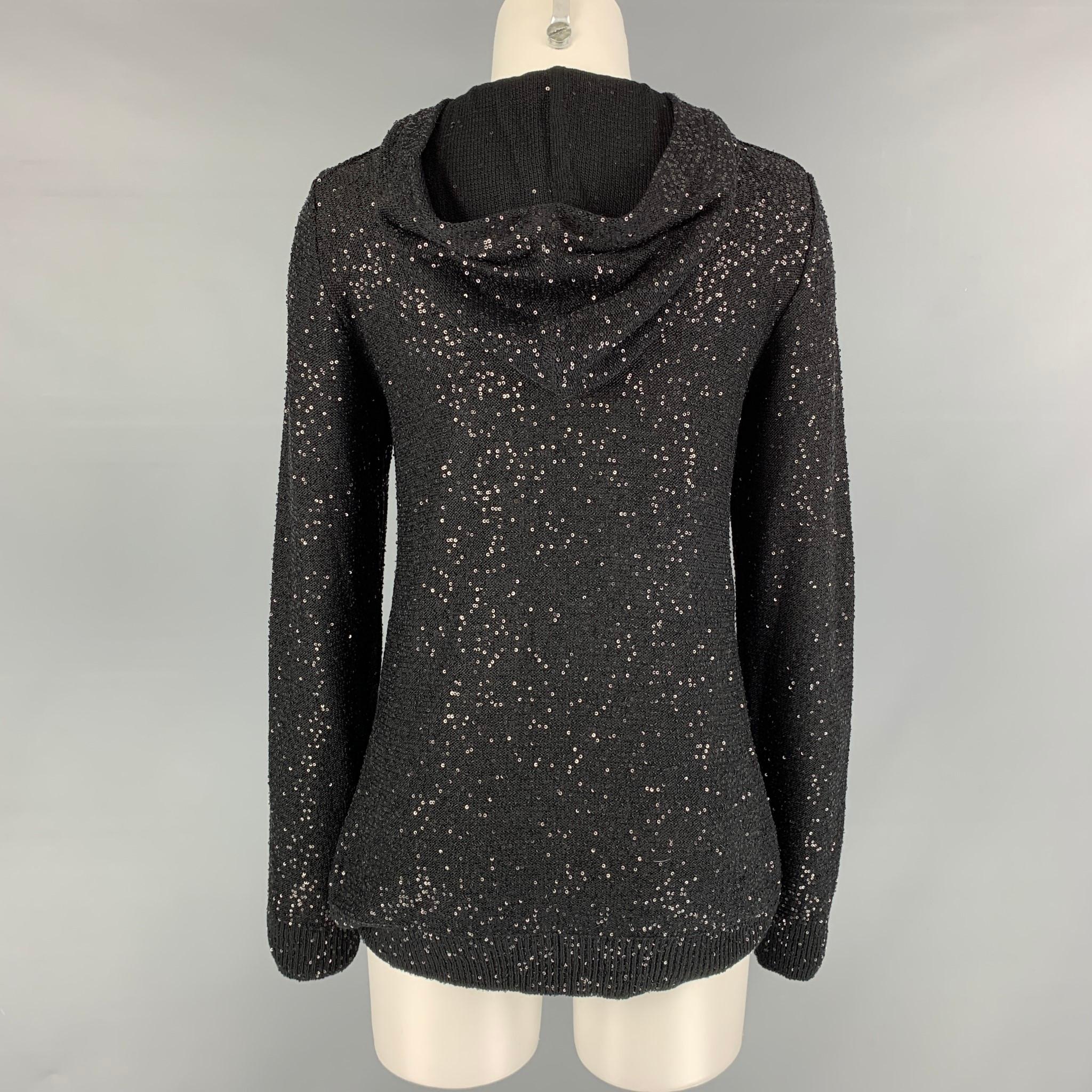 Women's OSCAR DE LA RENTA Size S Black Silk & Polyester Sequined Pullover