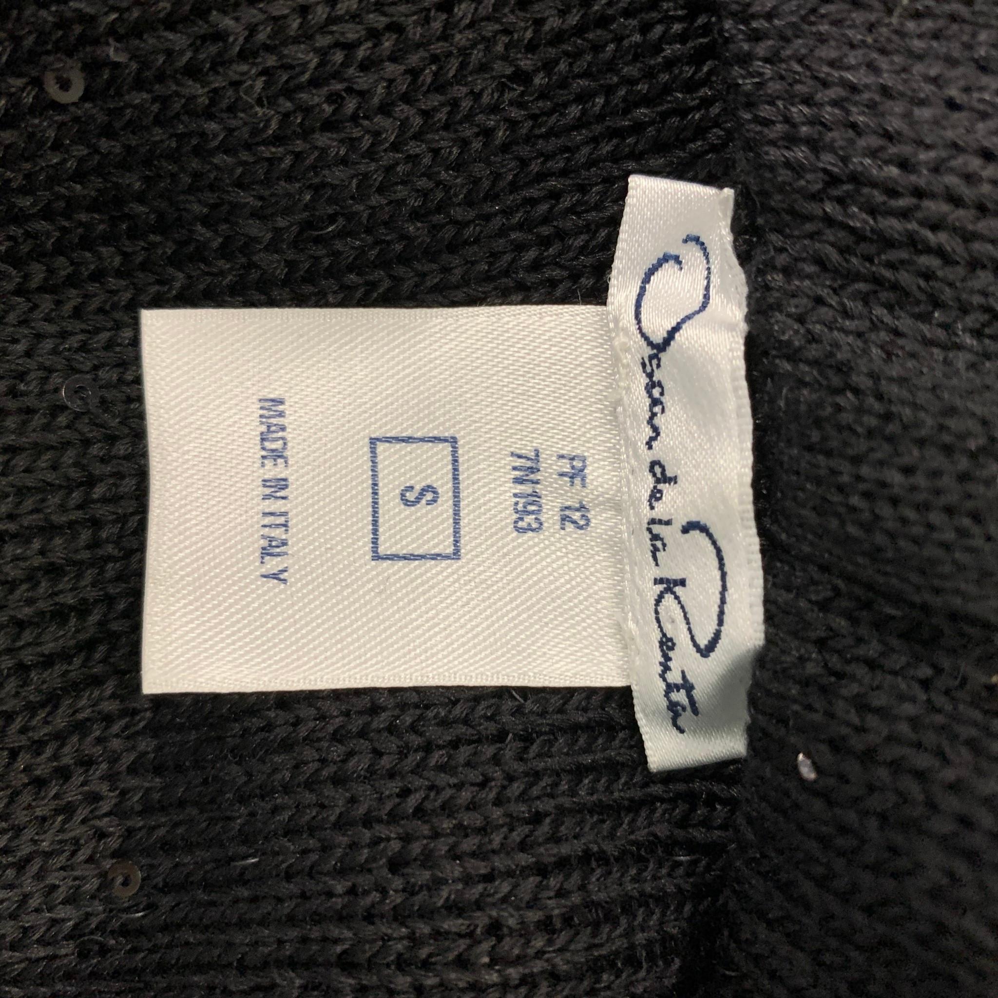OSCAR DE LA RENTA Size S Black Silk & Polyester Sequined Pullover 1