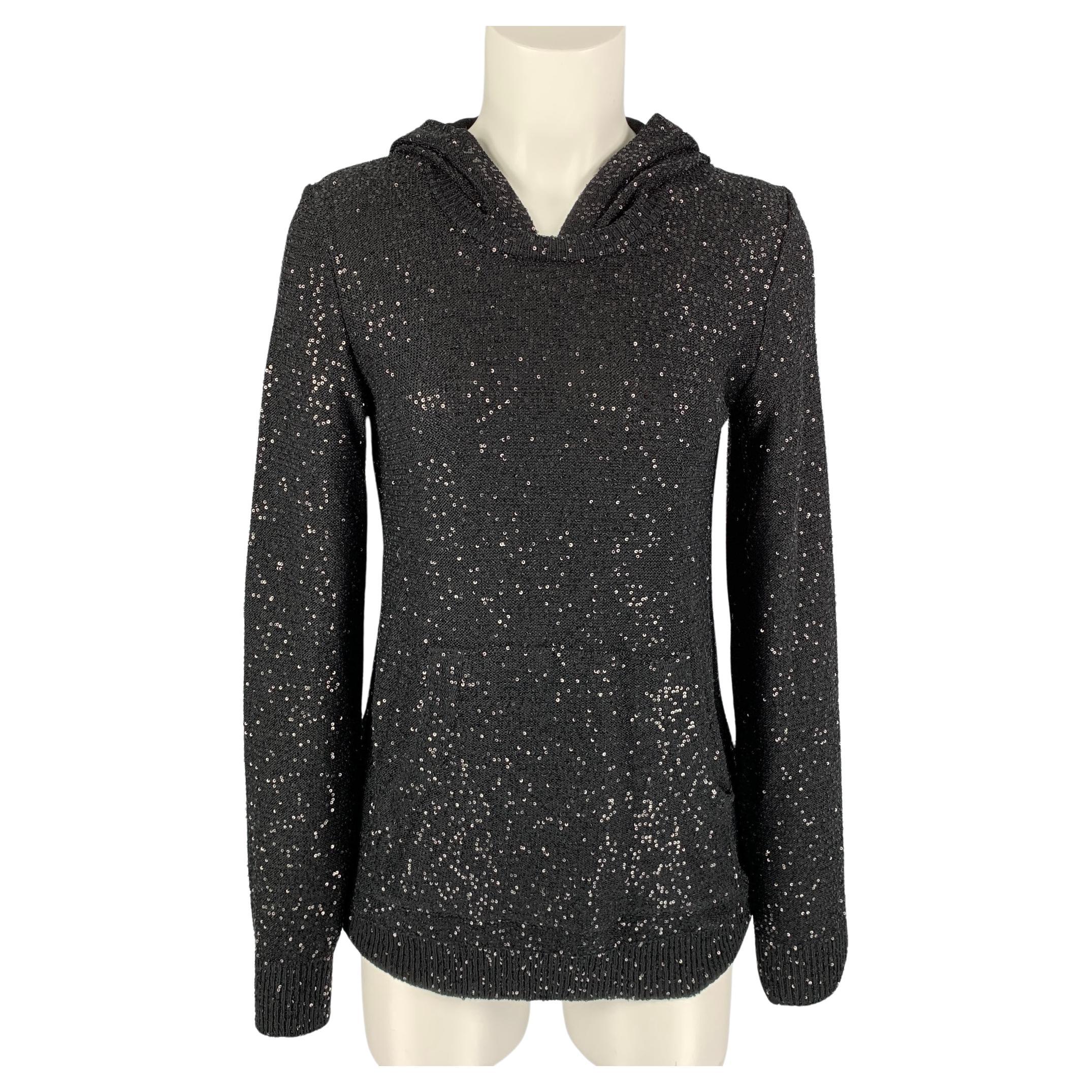 OSCAR DE LA RENTA Size S Black Silk & Polyester Sequined Pullover