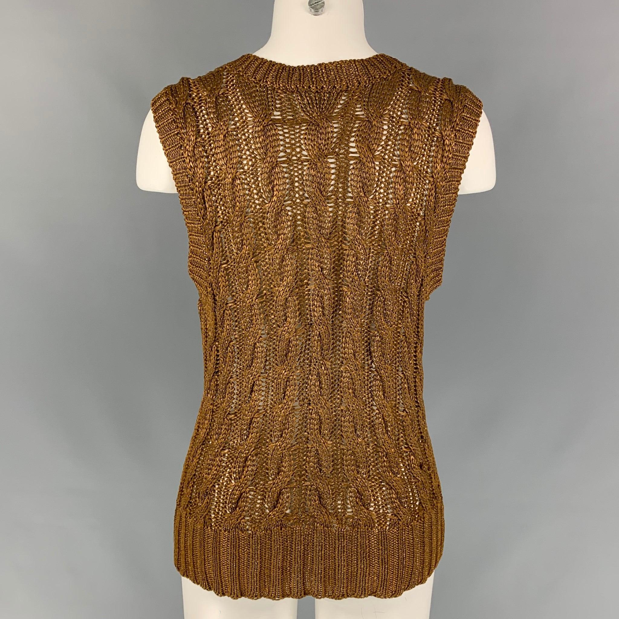 Women's OSCAR DE LA RENTA Size S Brown Metallic Knitted Silk Vest For Sale