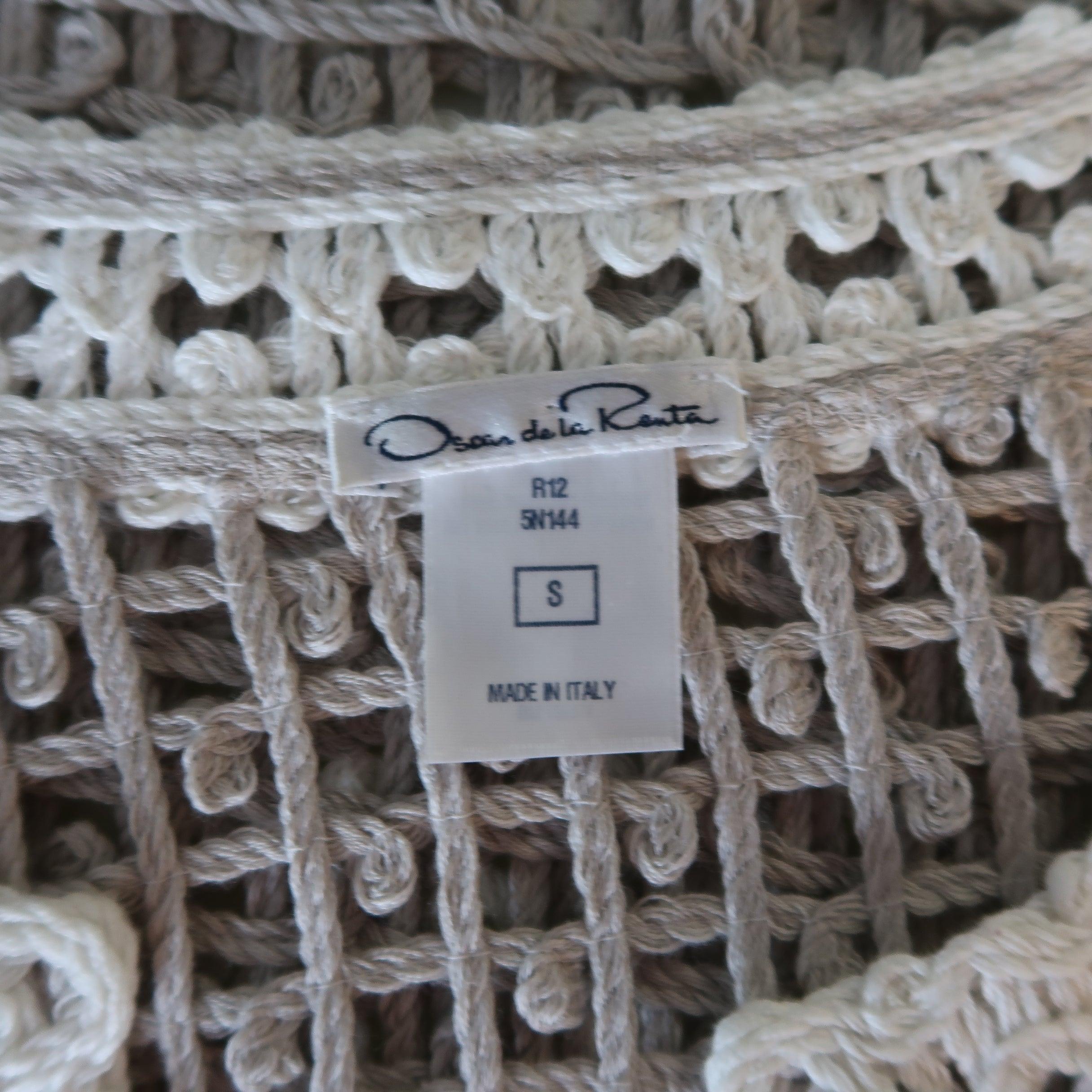 OSCAR DE LA RENTA Size S Taupe & Cream Cotton Crochet Knit Tunic Pullover 7