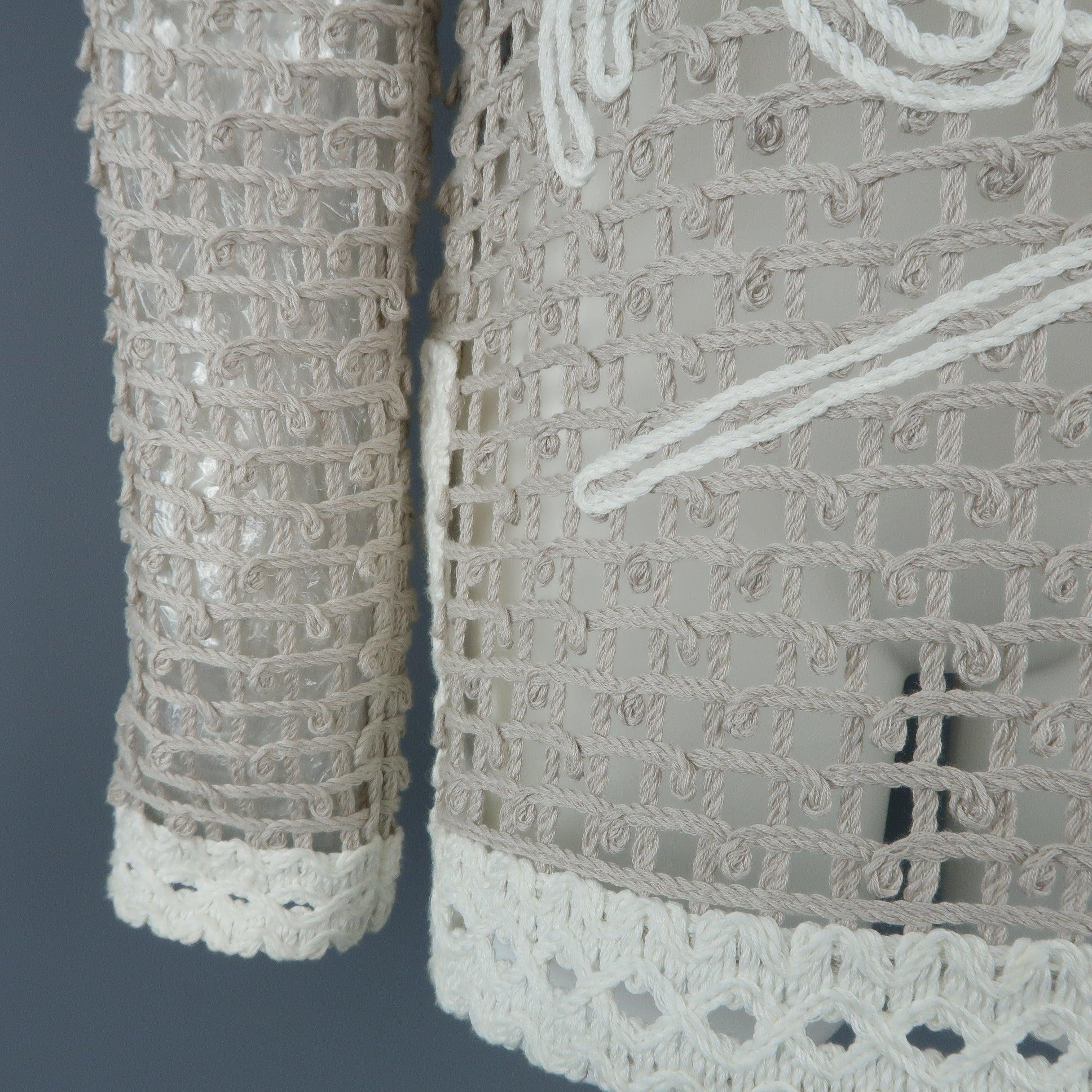 OSCAR DE LA RENTA Size S Taupe & Cream Cotton Crochet Knit Tunic Pullover 2