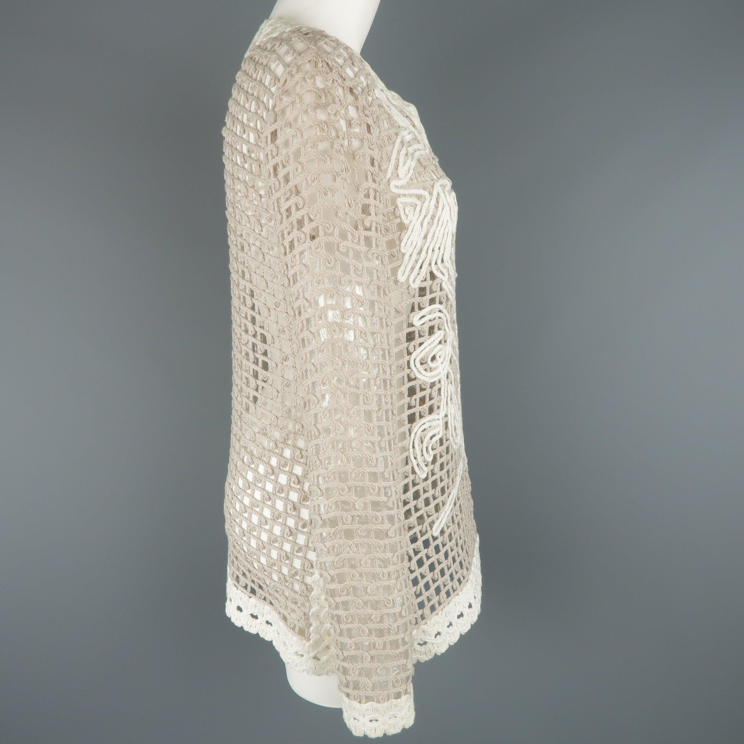 OSCAR DE LA RENTA Size S Taupe & Cream Cotton Crochet Knit Tunic Pullover 3