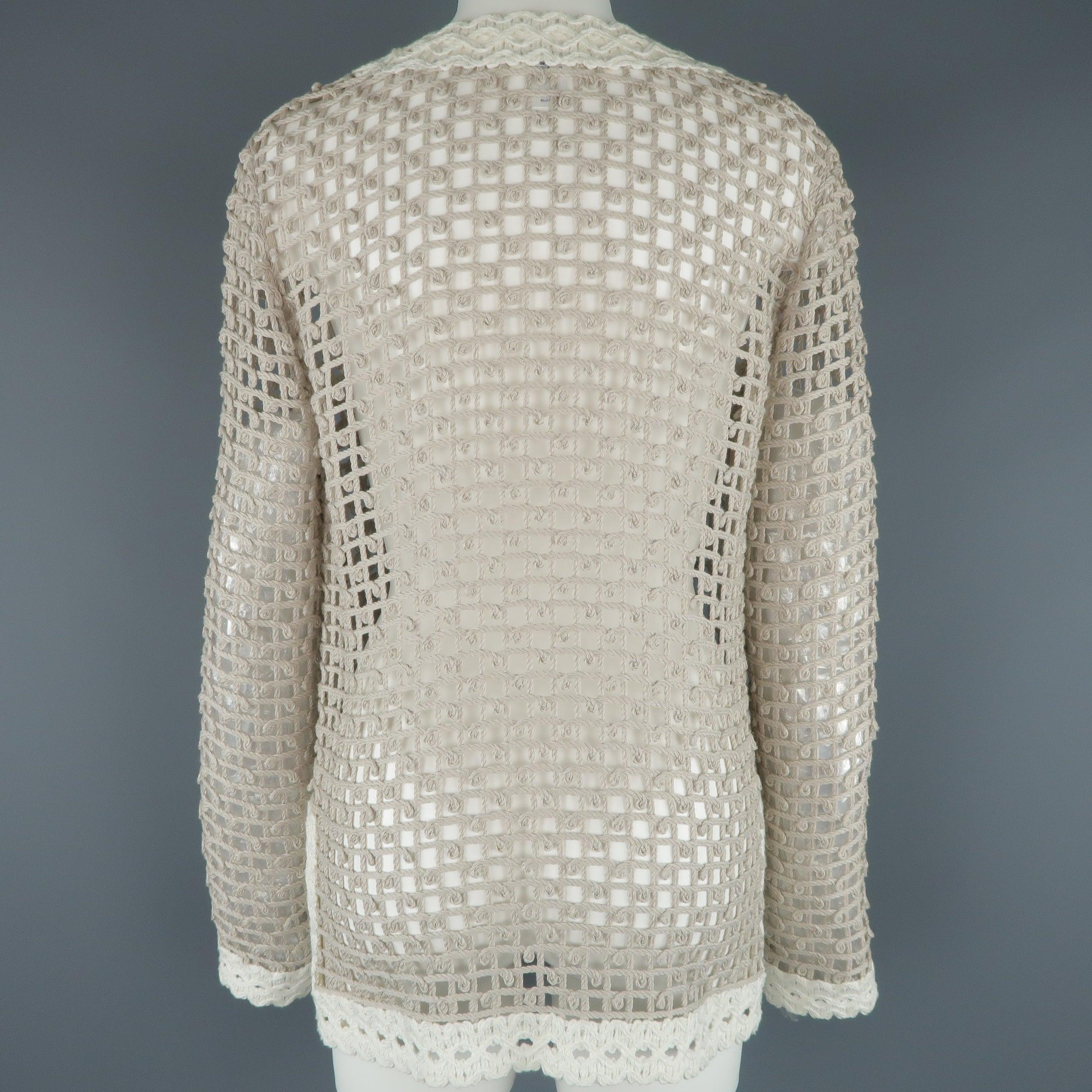 OSCAR DE LA RENTA Size S Taupe & Cream Cotton Crochet Knit Tunic Pullover 5