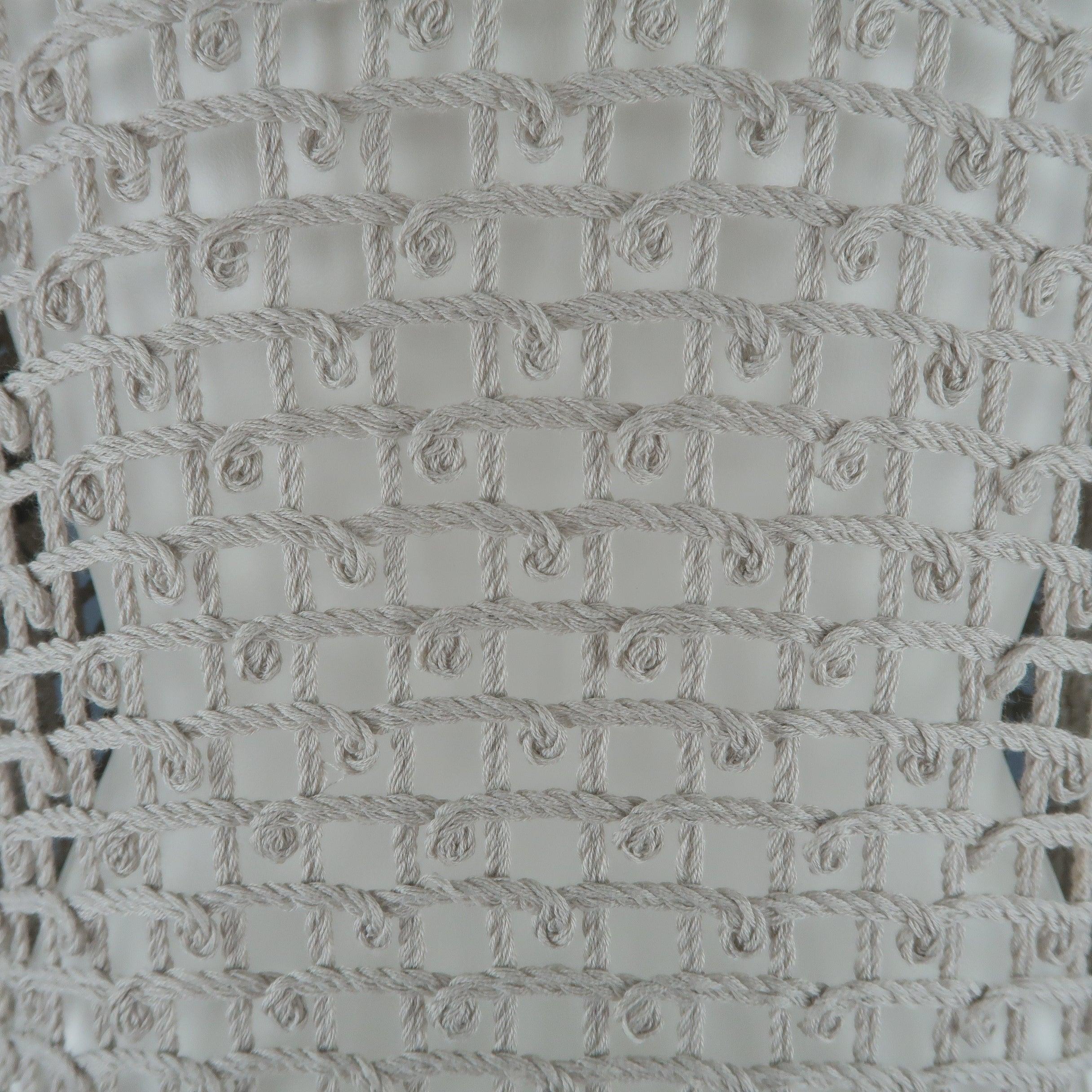 OSCAR DE LA RENTA Size S Taupe & Cream Cotton Crochet Knit Tunic Pullover 6