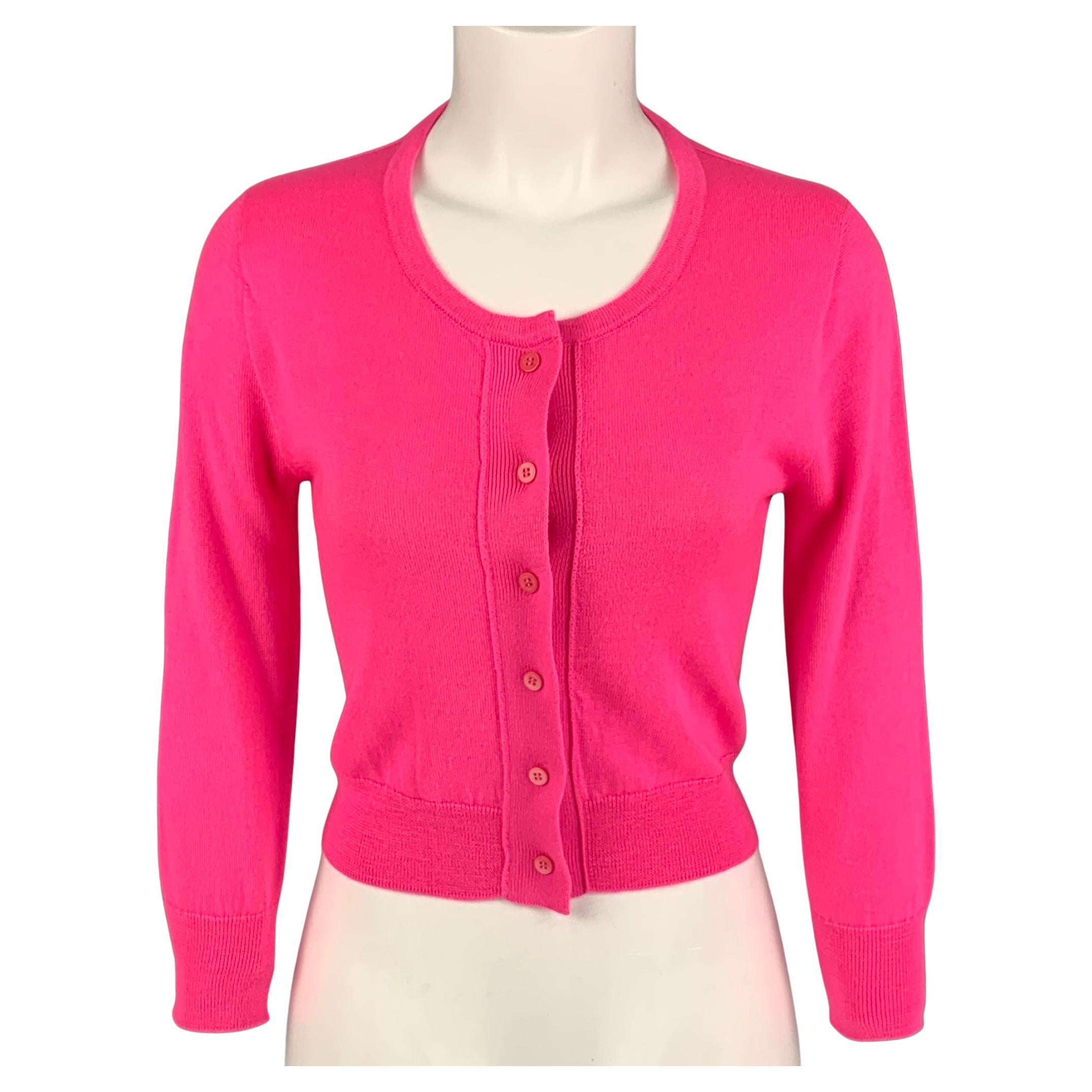 OSCAR DE LA RENTA Size XS Pink Cashmere Silk Cropped Cardigan For Sale at  1stDibs