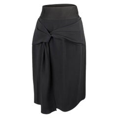 Oscar de la Renta Skirt Black Silk Beautiful Draped Detail 10 nwt