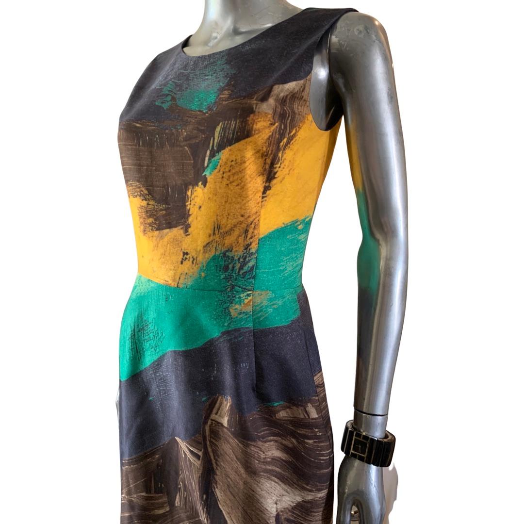 Women's Oscar de la Renta Sleeveless Modern Abstract Art Sheath Dress Italy Size 2 For Sale
