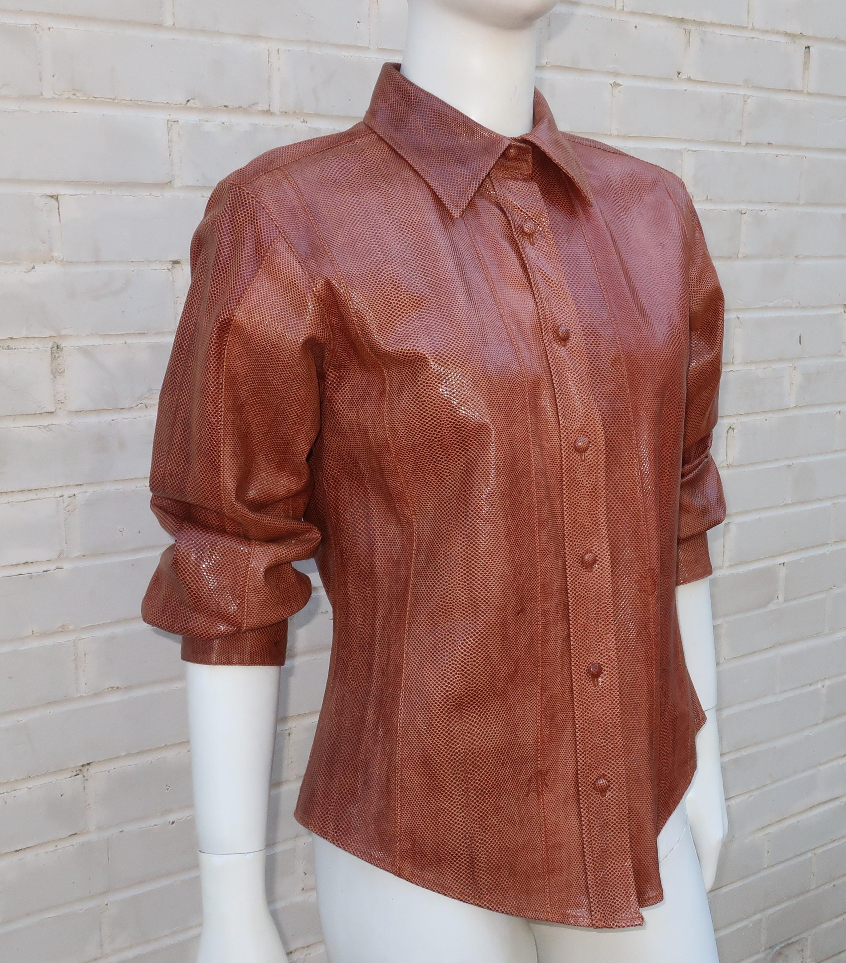 Brown OSCAR DE LA RENTA Snakeskin Blouse Jacket