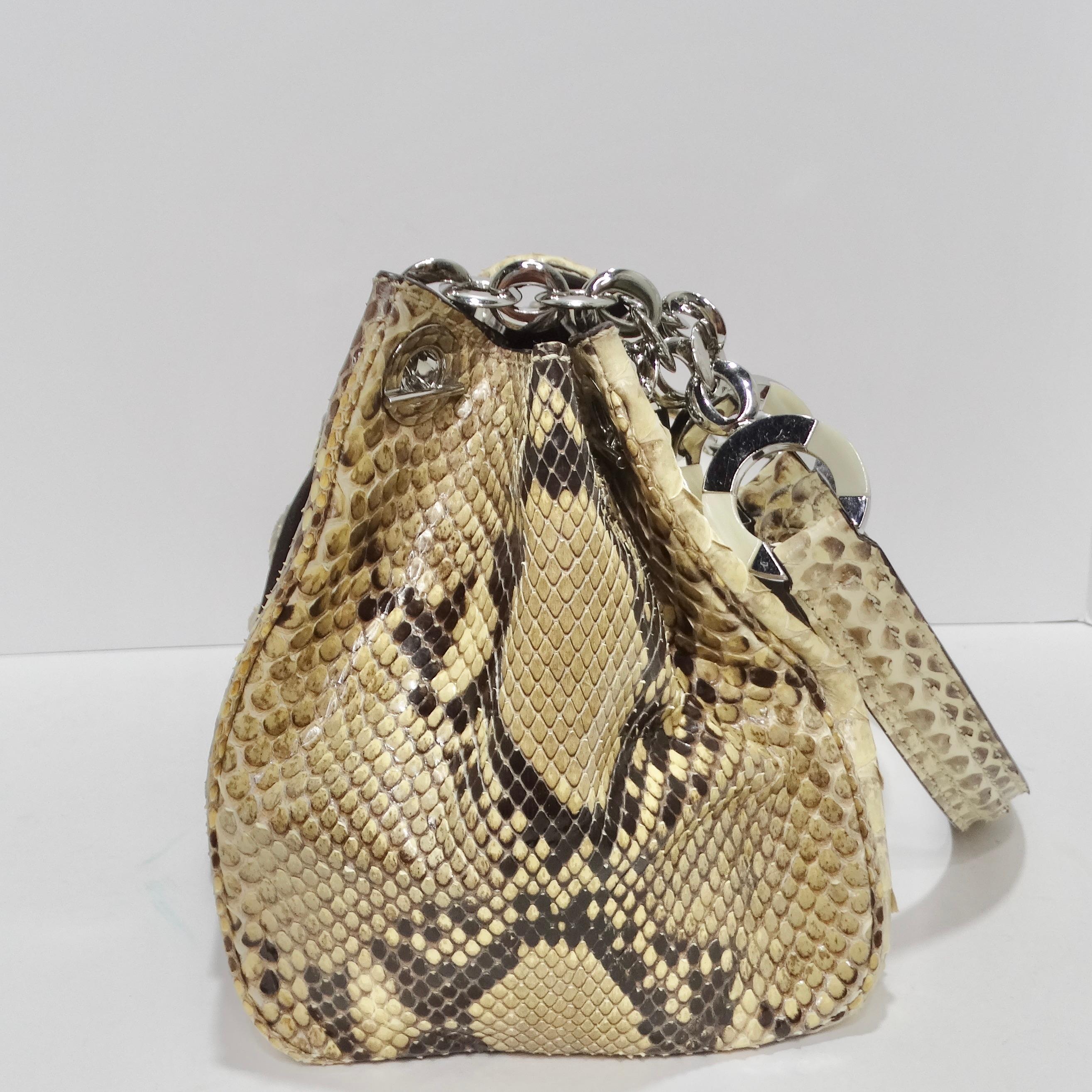 Brown Oscar De La Renta Snakeskin Shoulder Bag For Sale