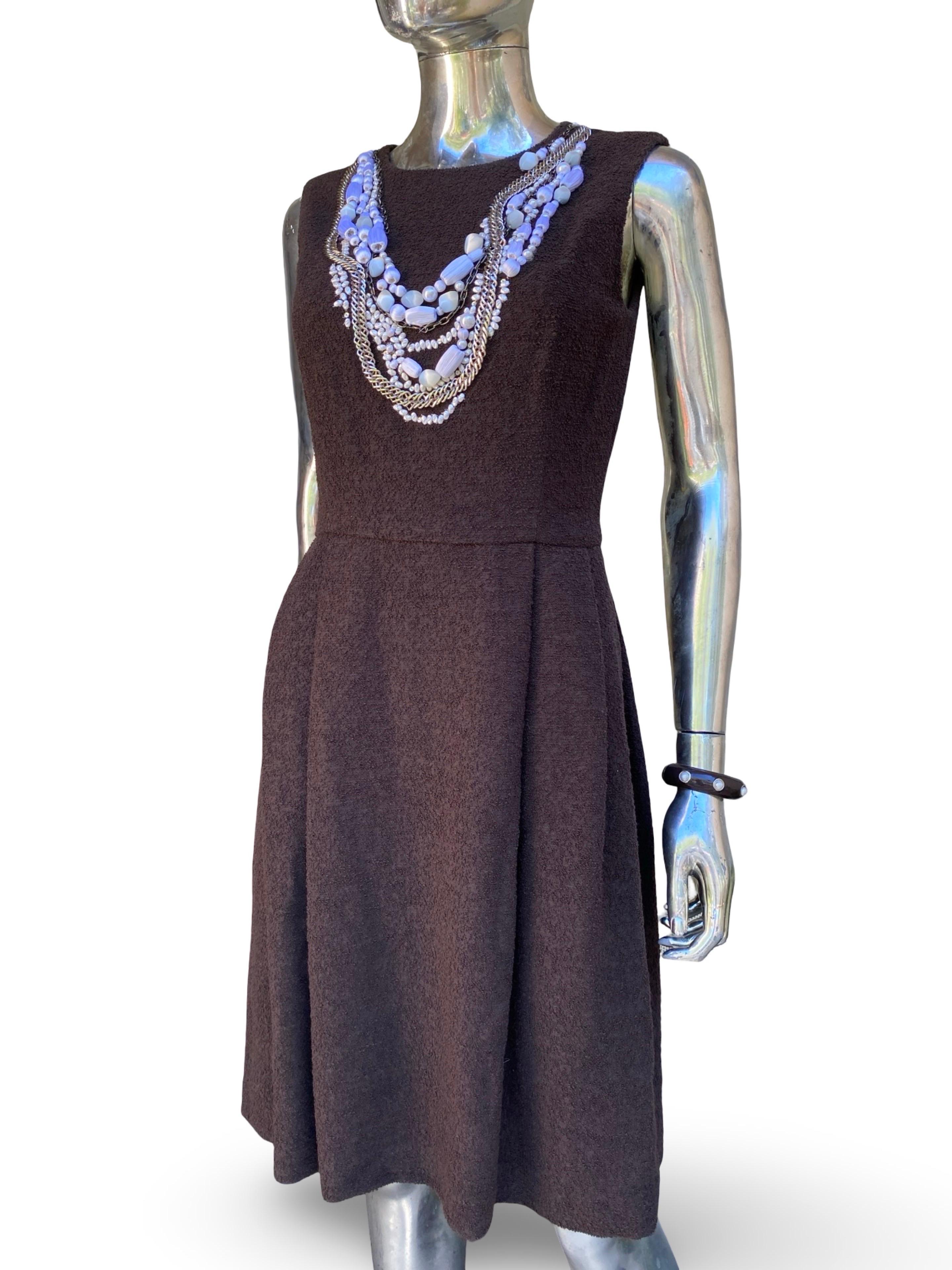 Oscar De La Renta Spektakulär Hand Perlen und Silber Braun Kleid Größe 4 im Angebot 5