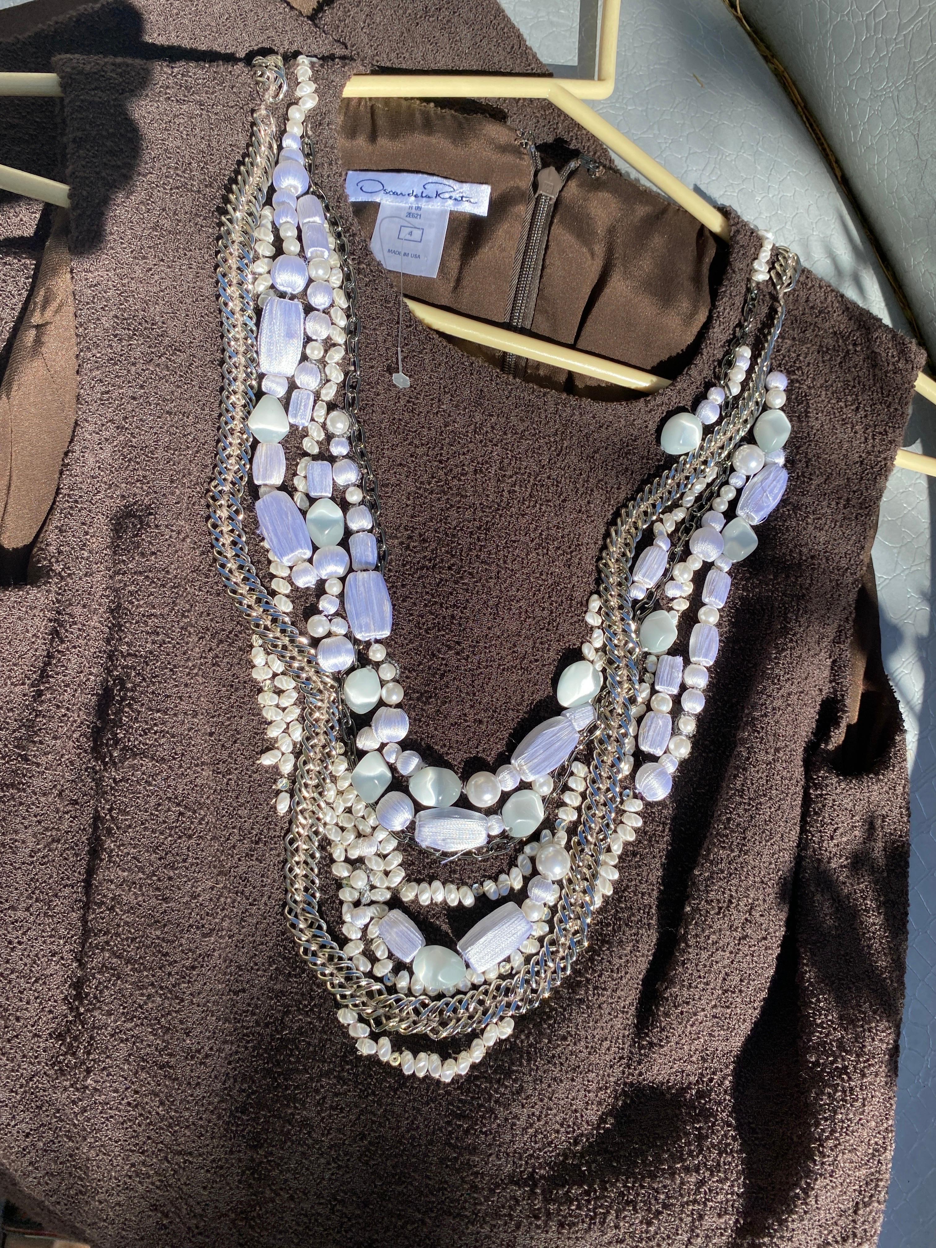 Oscar De La Renta Spektakulär Hand Perlen und Silber Braun Kleid Größe 4 im Angebot 11