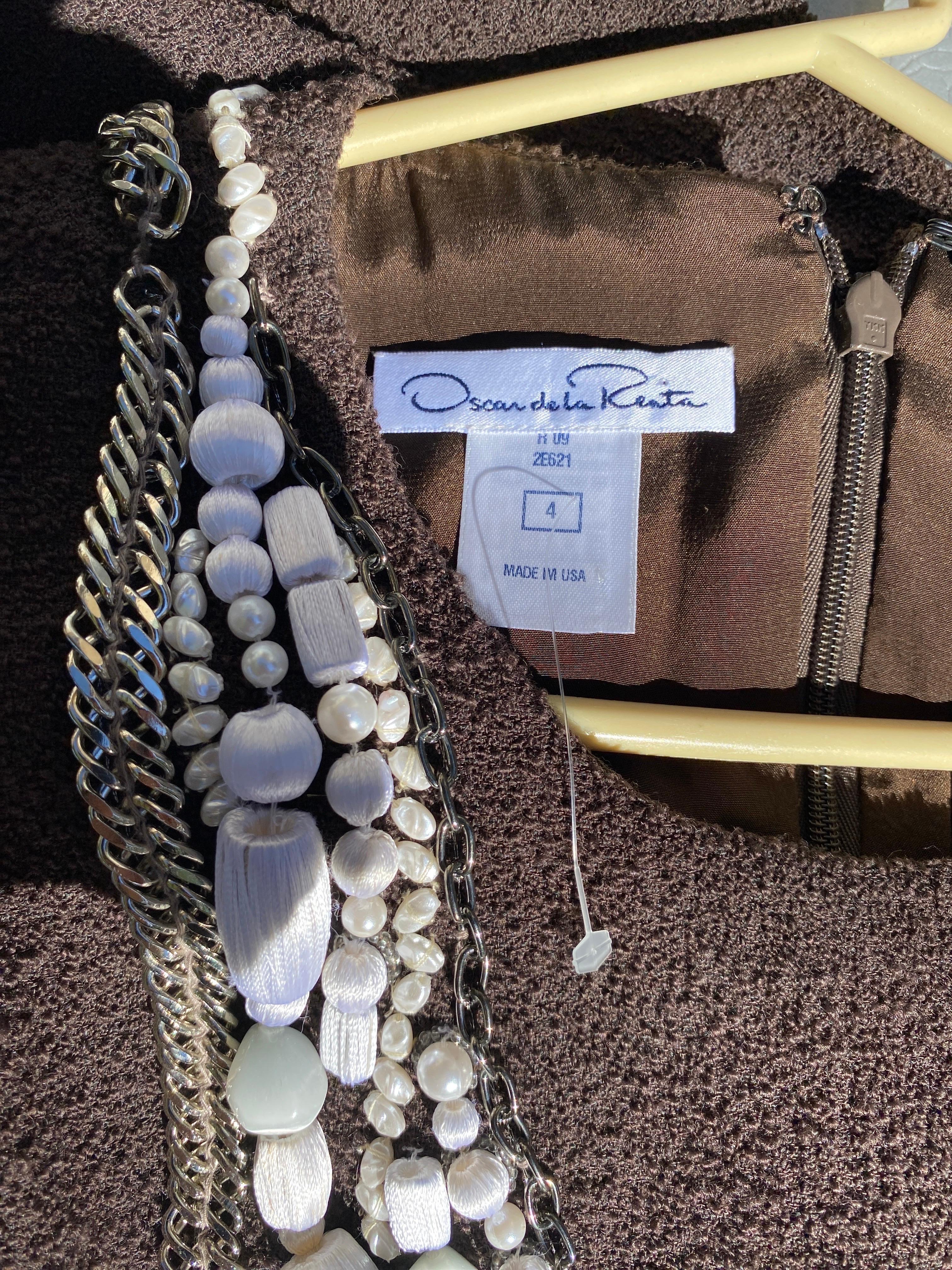 Oscar De La Renta Spektakulär Hand Perlen und Silber Braun Kleid Größe 4 im Angebot 13