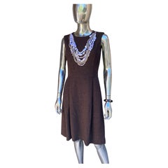 Oscar de la Renta Spectacularly Hand Beaded Pearl and Silver Brown Dress Size 4