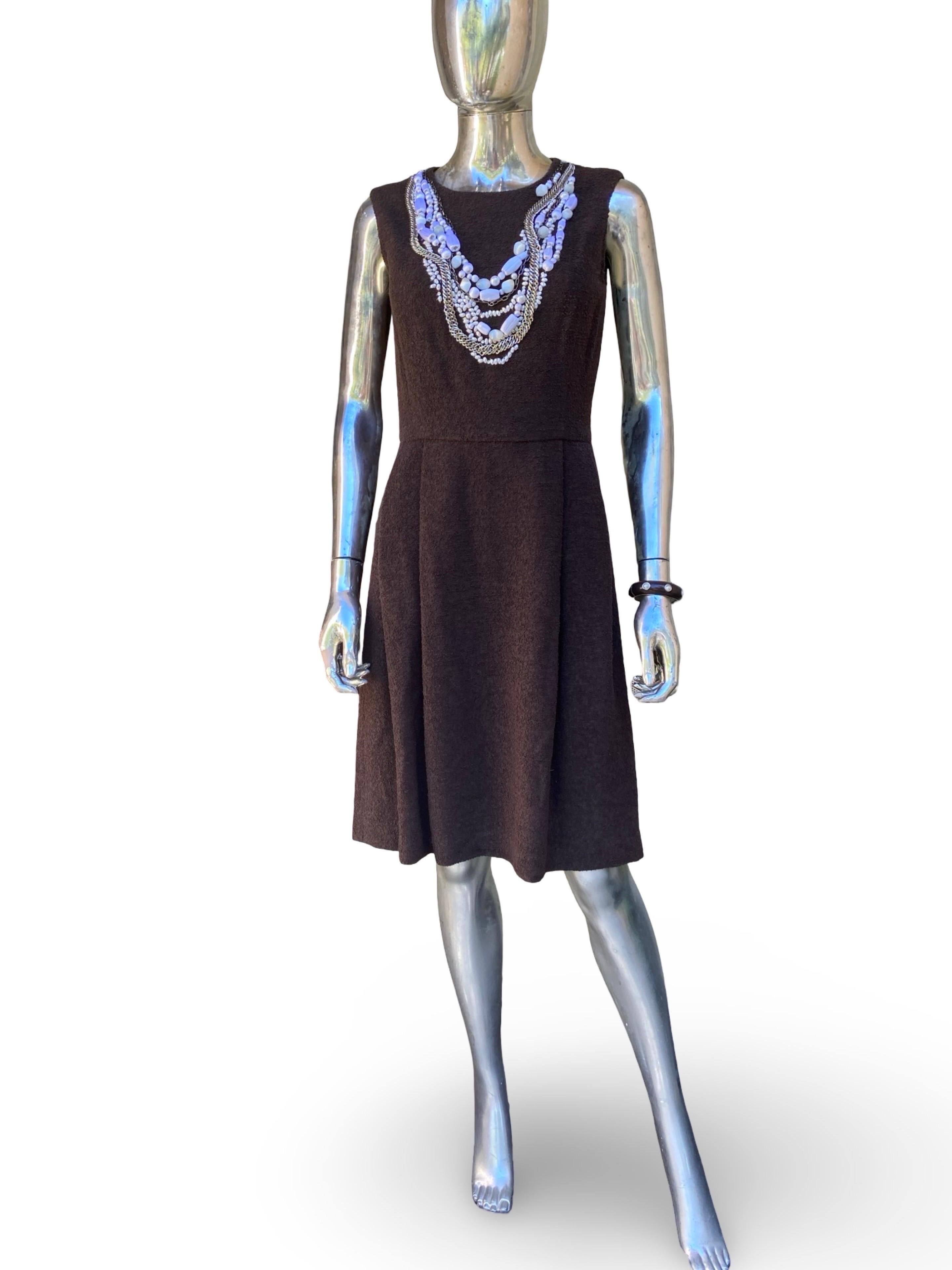 Oscar De La Renta Spektakulär Hand Perlen und Silber Braun Kleid Größe 4 (Schwarz) im Angebot