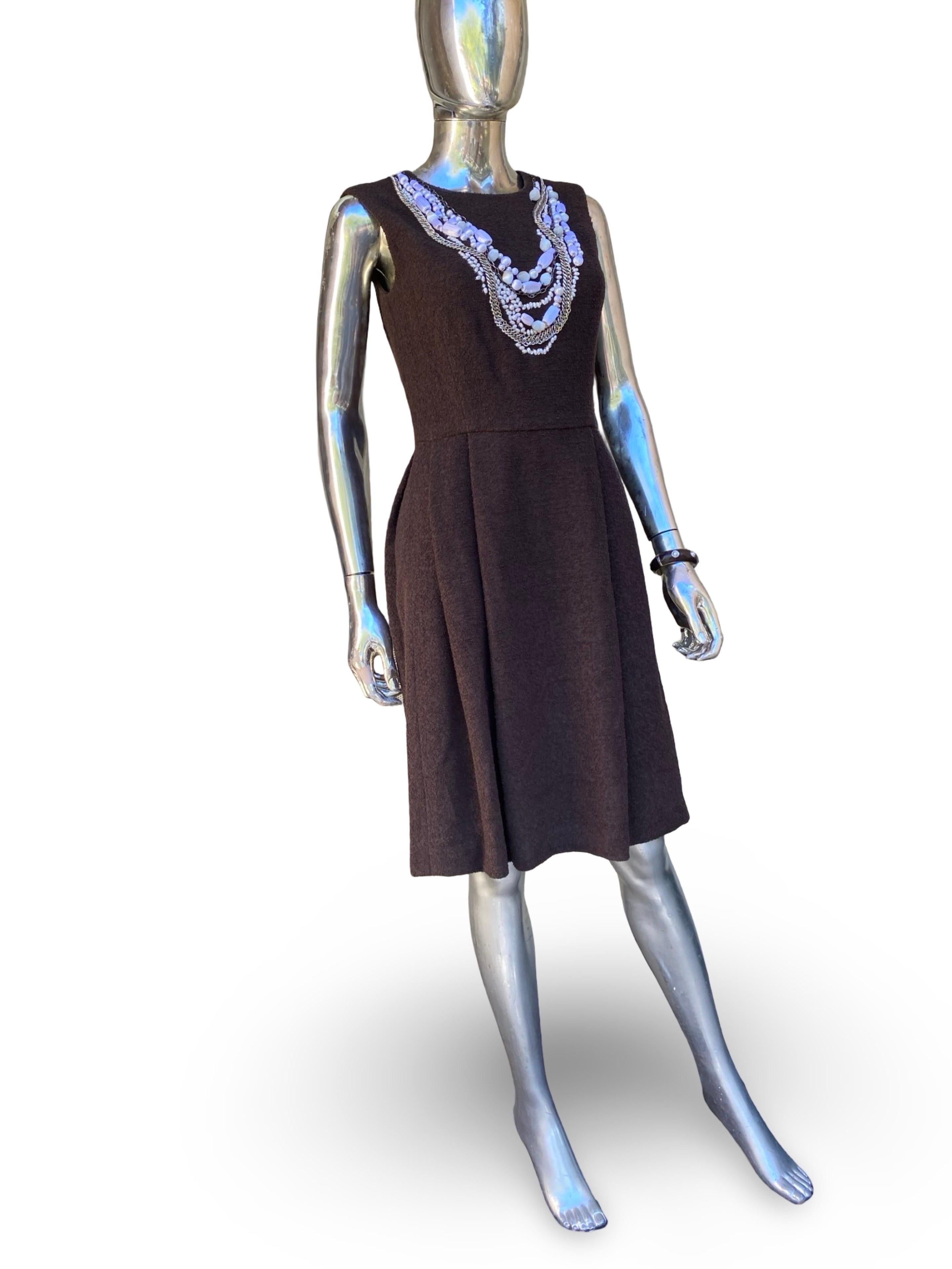 Oscar De La Renta Spektakulär Hand Perlen und Silber Braun Kleid Größe 4 im Angebot 2