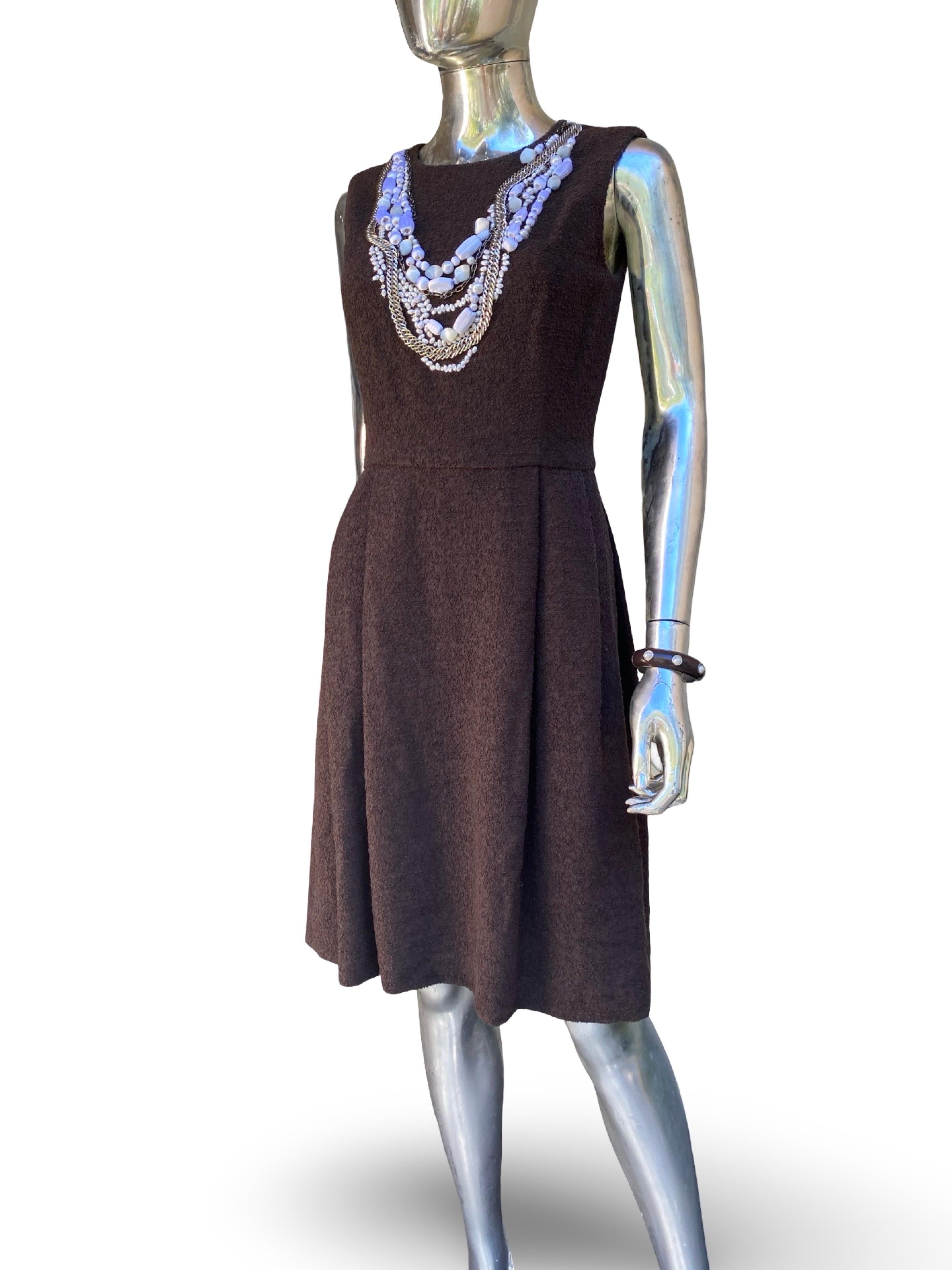 Oscar De La Renta Spektakulär Hand Perlen und Silber Braun Kleid Größe 4 im Angebot 4