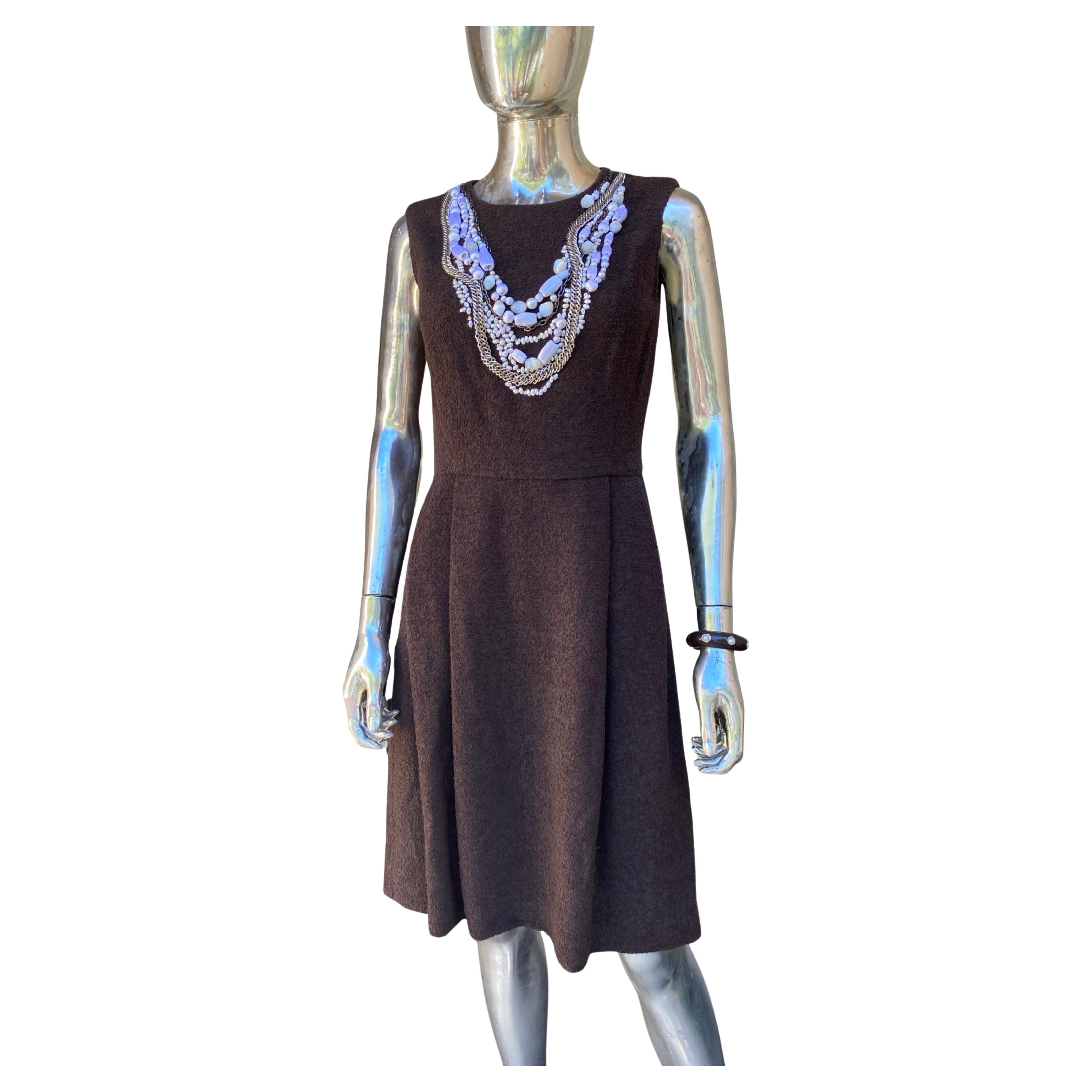 Oscar de la Renta Spectacularly Hand Beaded Pearl and Silver Brown Dress Size 4