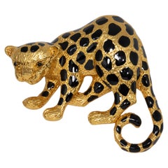 Oscar de la Renta Spotted Cheetah Pin Brooch in Gold, Black Enamel