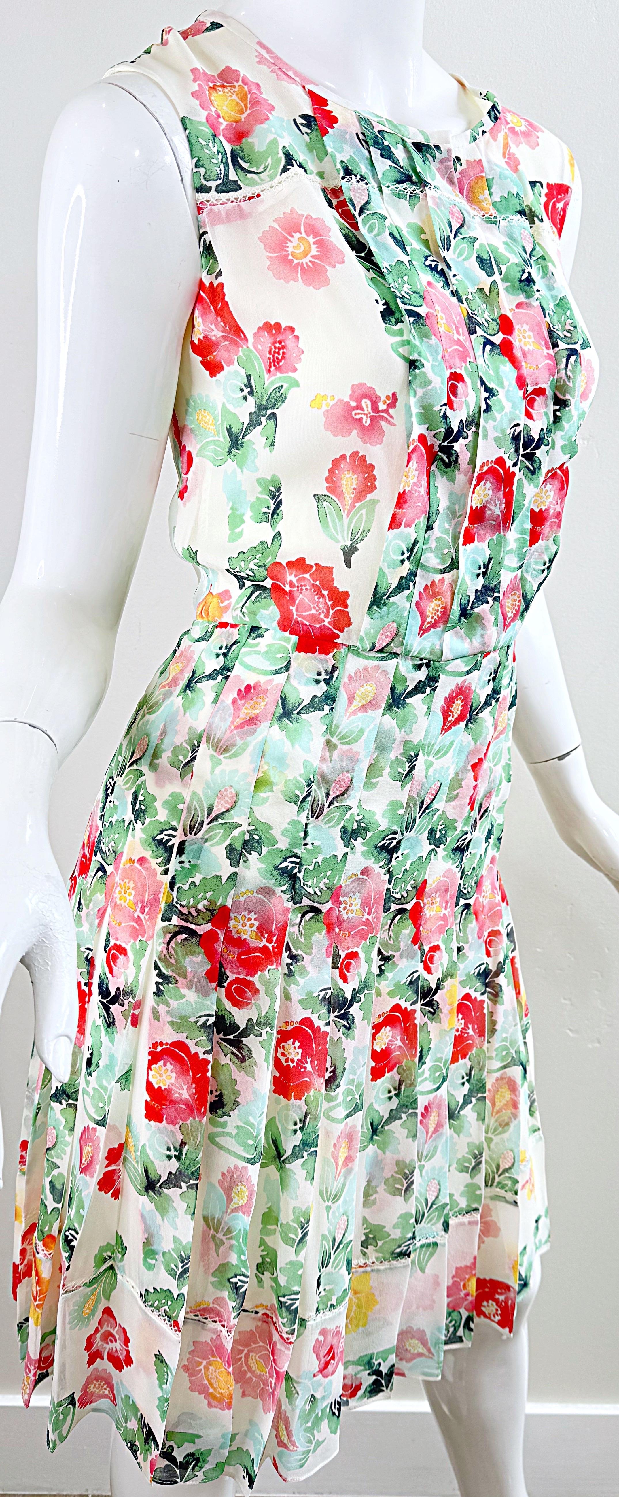 Oscar de la Renta Spring 2011 Runway Size 8 Silk Watercolor Peony Floral Dress For Sale 5