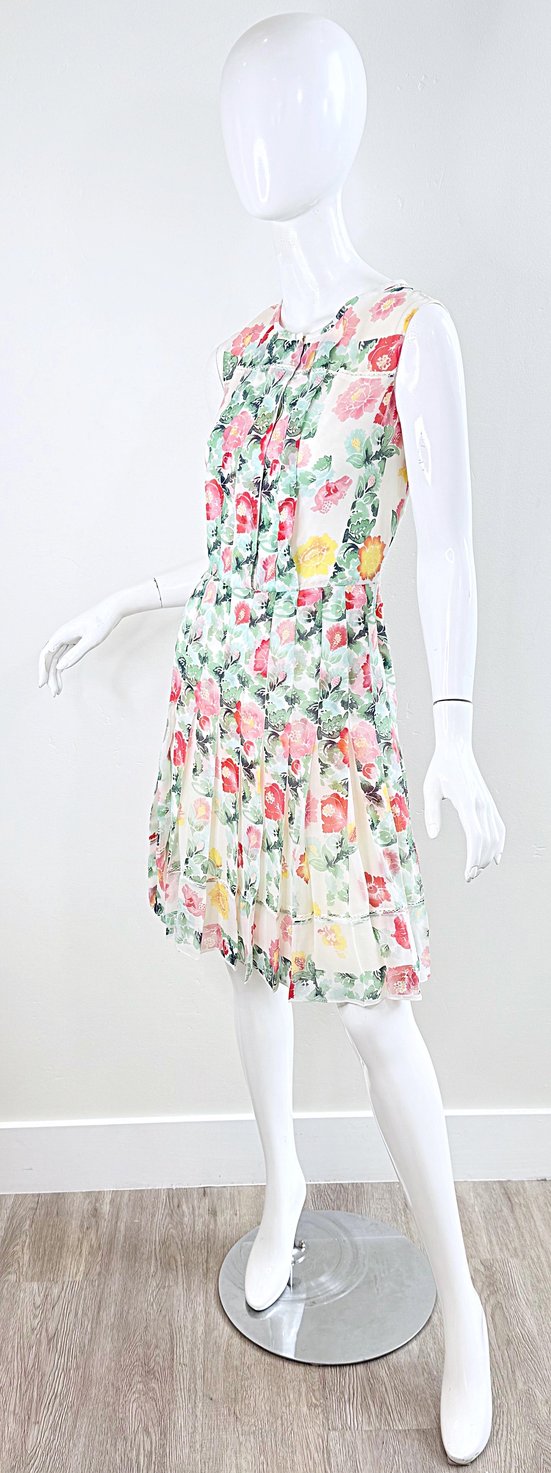 Oscar de la Renta Spring 2011 Runway Size 8 Silk Watercolor Peony Floral Dress For Sale 6