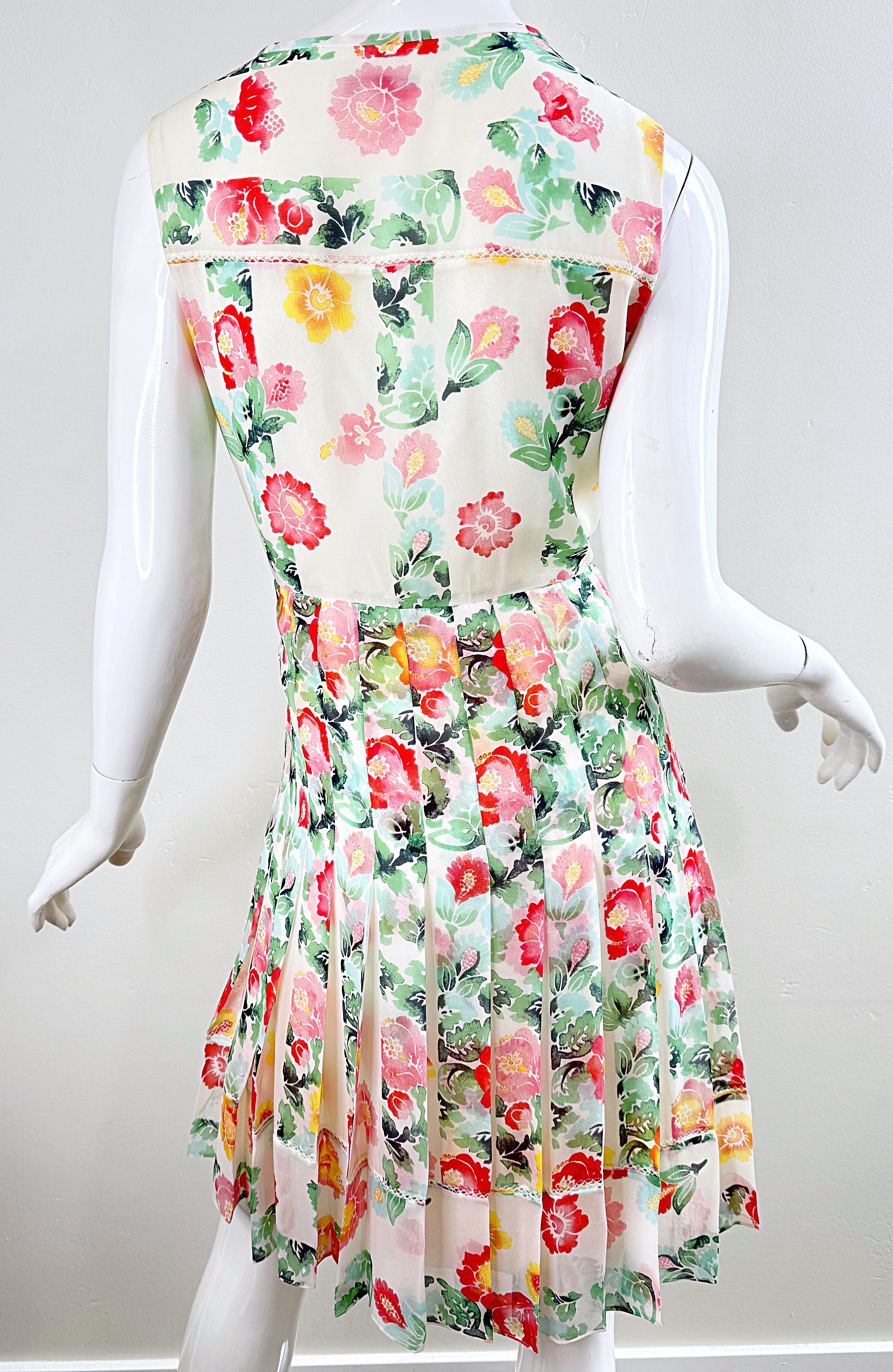Oscar de la Renta Spring 2011 Runway Size 8 Silk Watercolor Peony Floral Dress For Sale 7