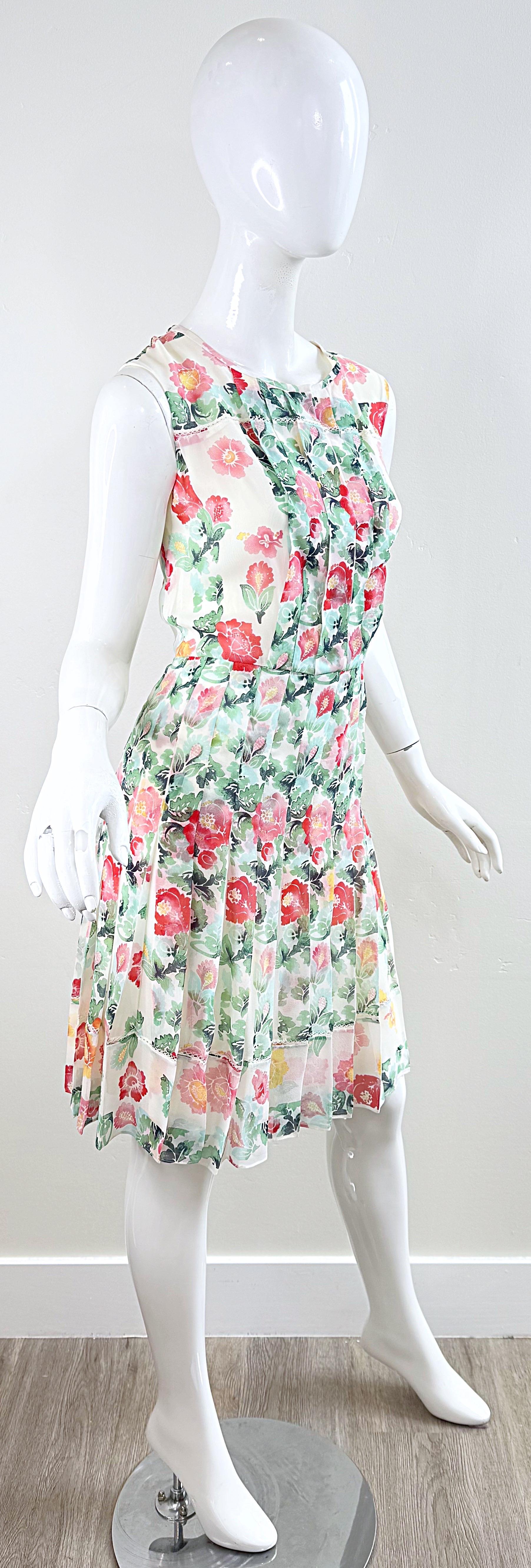 Oscar de la Renta Spring 2011 Runway Size 8 Silk Watercolor Peony Floral Dress For Sale 8