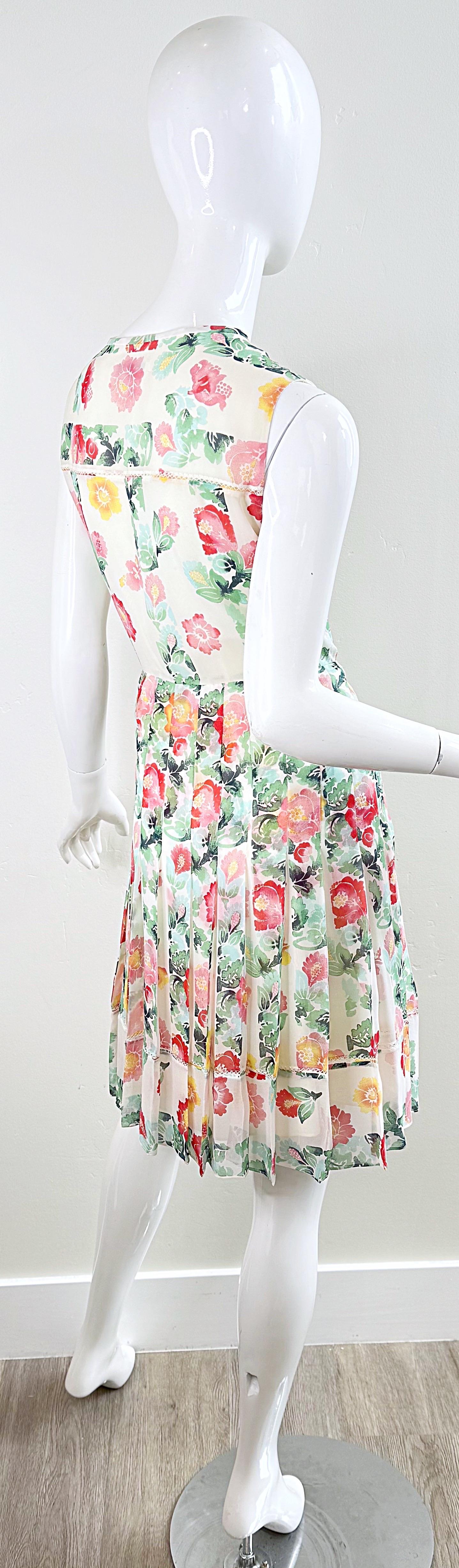 Oscar de la Renta Spring 2011 Runway Size 8 Silk Watercolor Peony Floral Dress For Sale 9
