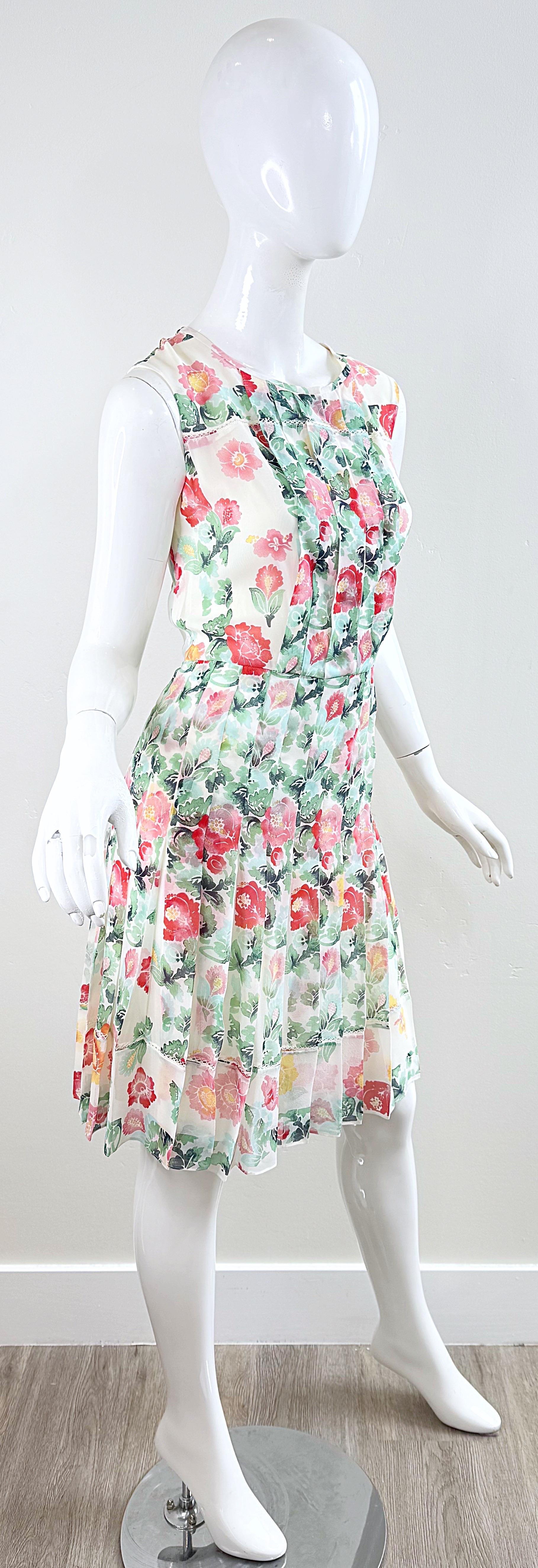 Oscar de la Renta Spring 2011 Runway Size 8 Silk Watercolor Peony Floral Dress For Sale 10