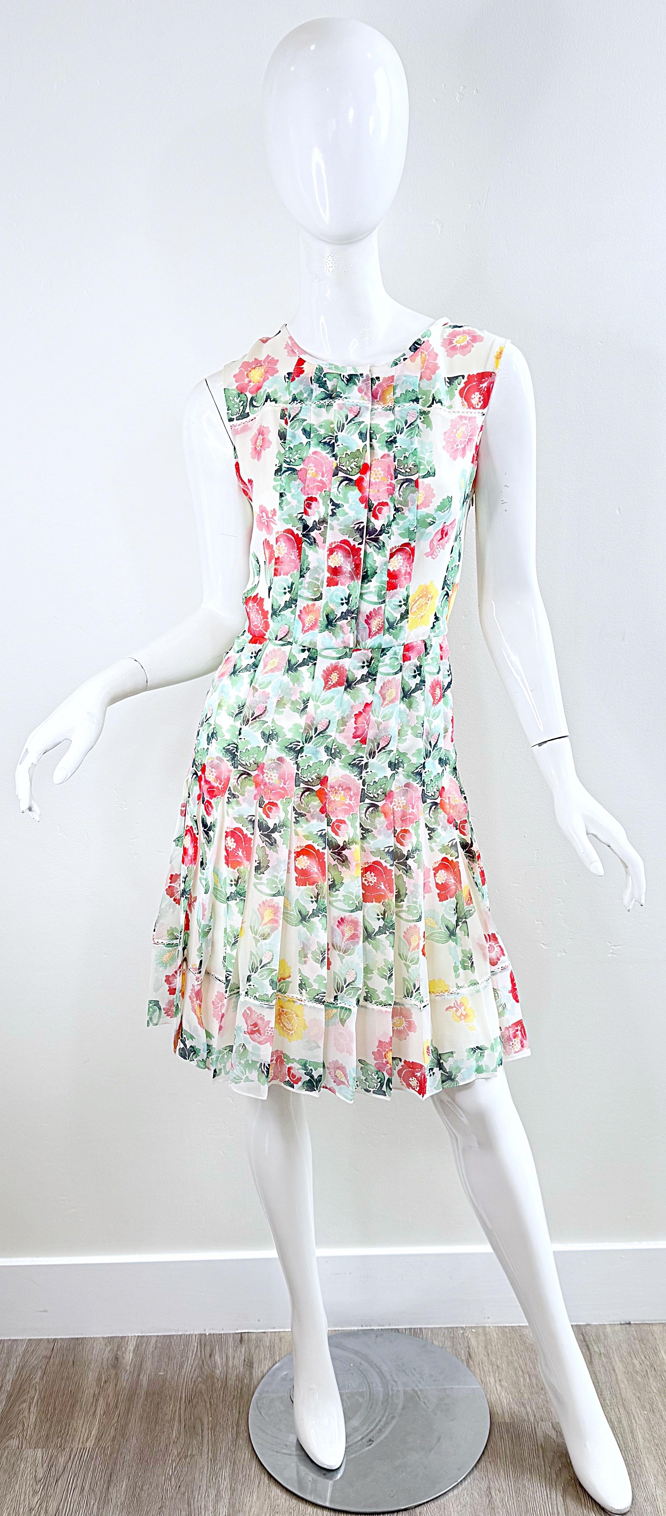 Oscar de la Renta Spring 2011 Runway Size 8 Silk Watercolor Peony Floral Dress For Sale 11