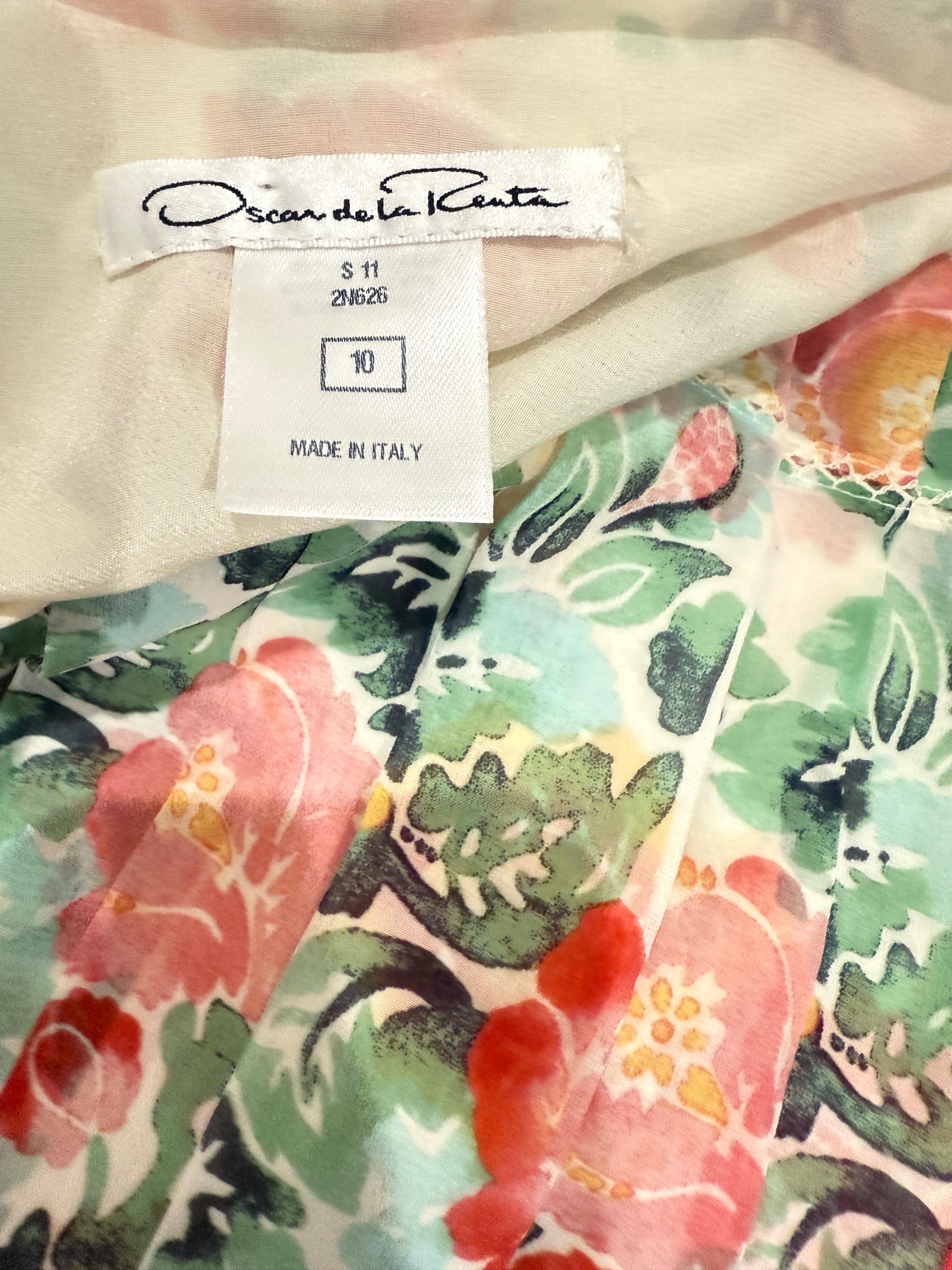 Oscar de la Renta Spring 2011 Runway Size 8 Silk Watercolor Peony Floral Dress In Excellent Condition For Sale In San Diego, CA