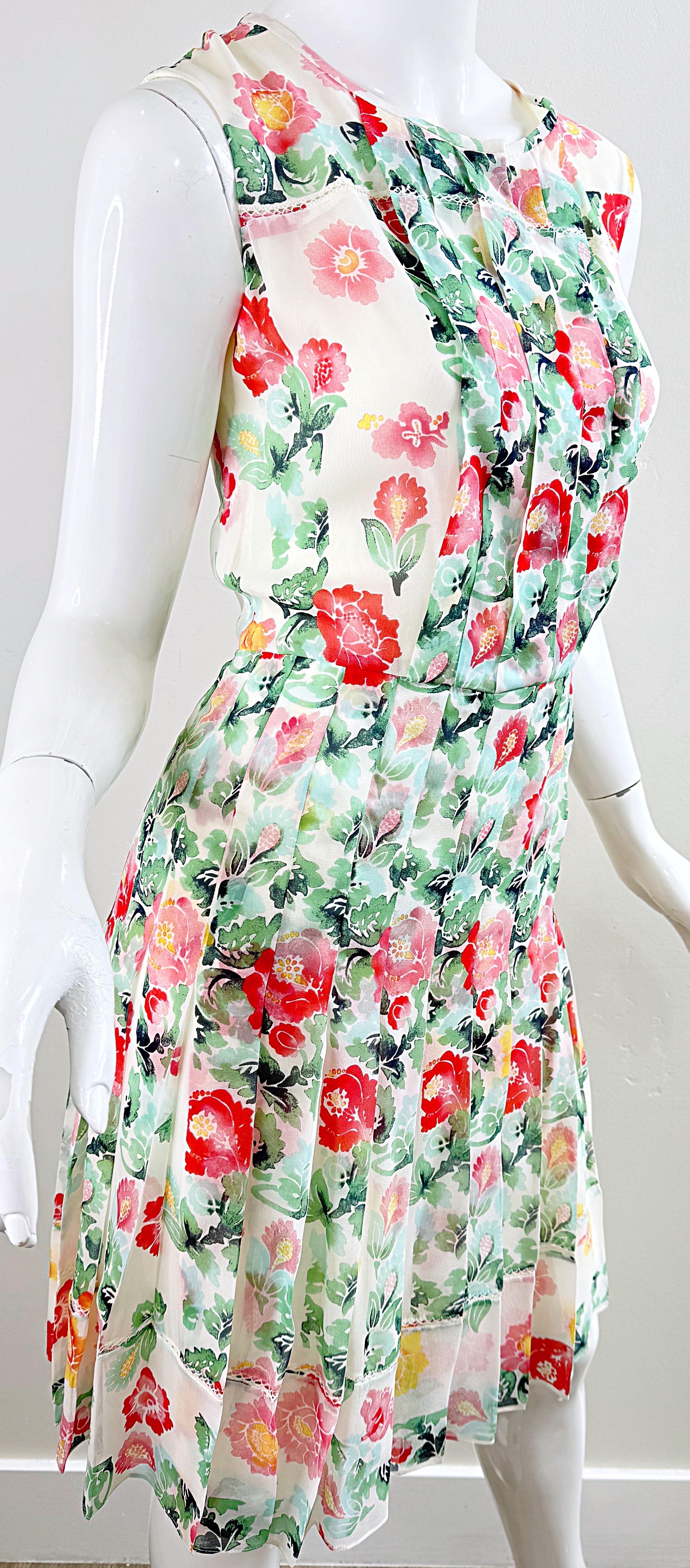 Oscar de la Renta Spring 2011 Runway Size 8 Silk Watercolor Peony Floral Dress For Sale 1