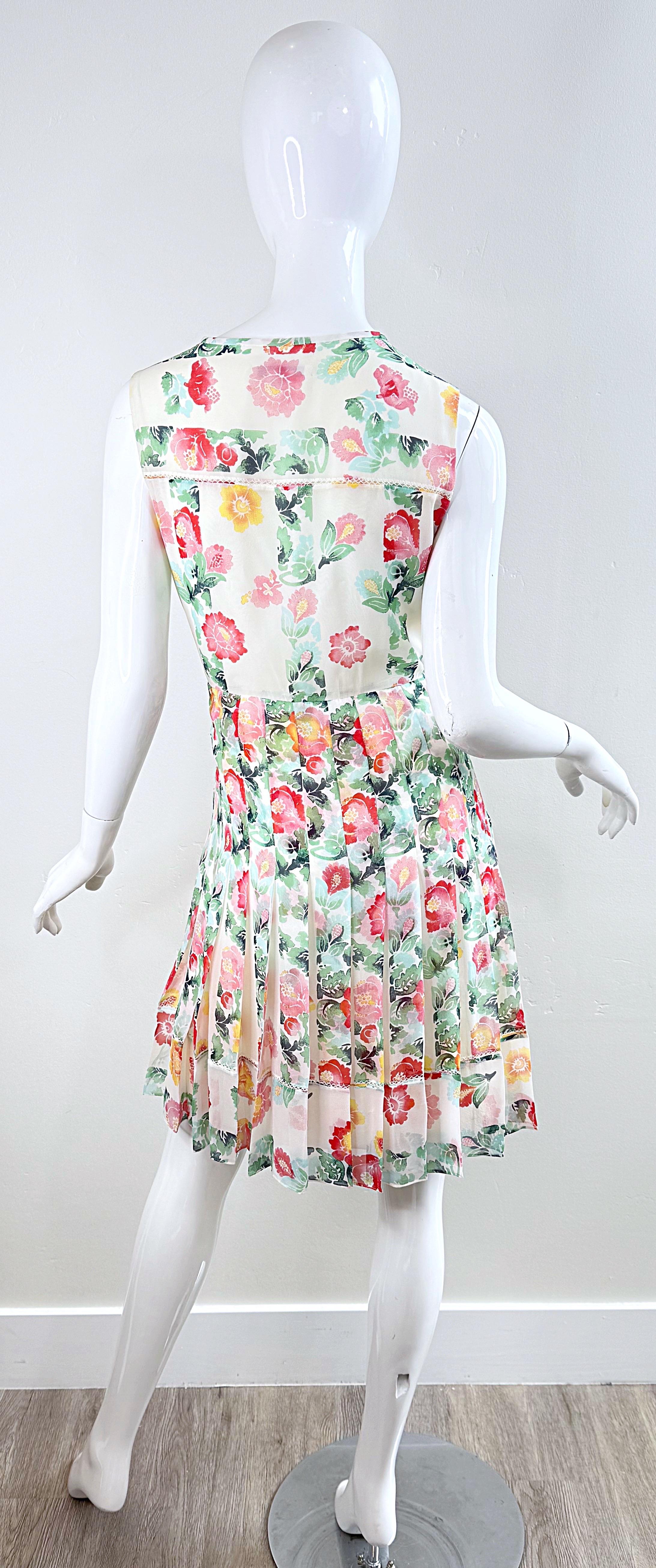 Oscar de la Renta Spring 2011 Runway Size 8 Silk Watercolor Peony Floral Dress For Sale 2