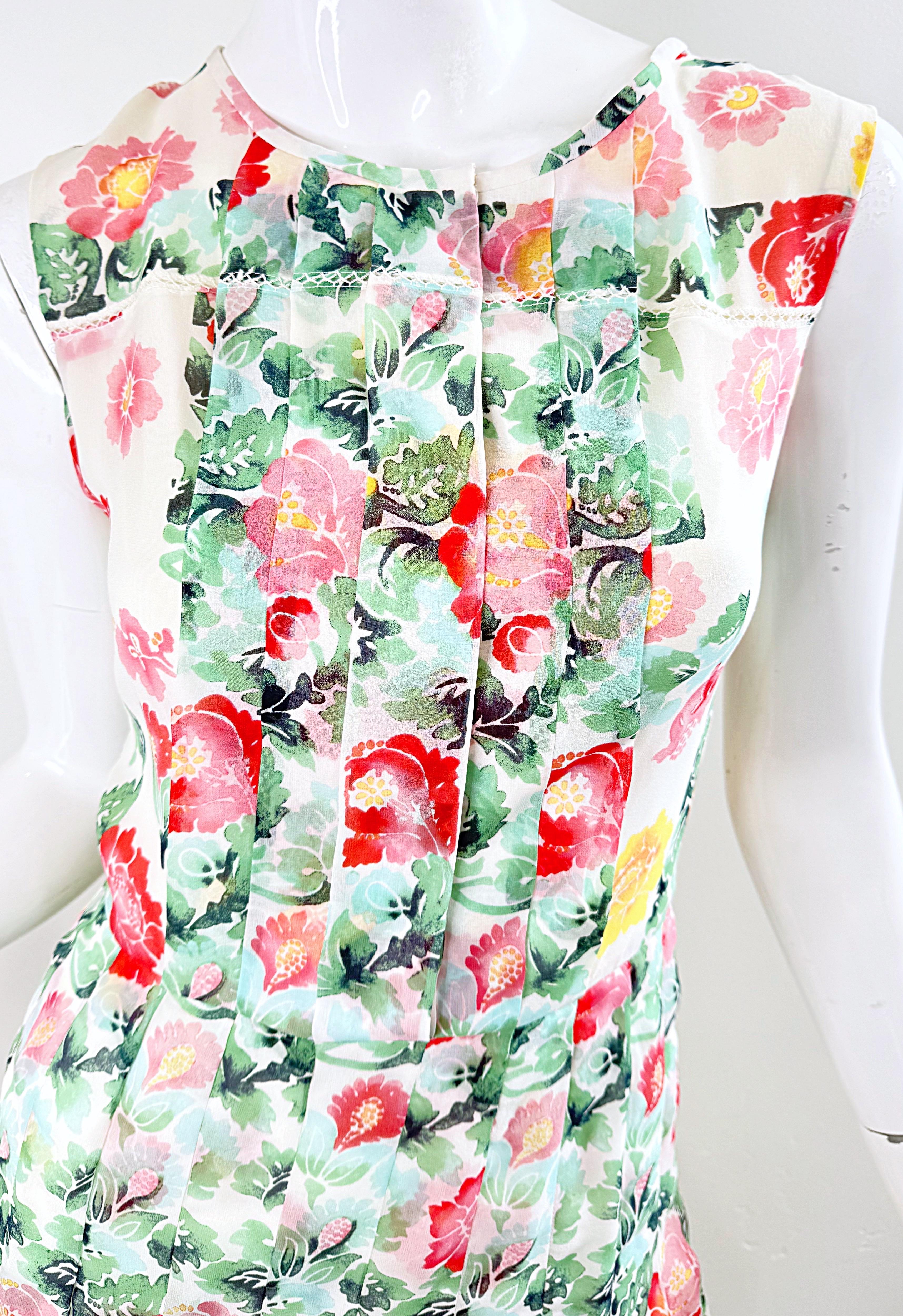 Oscar de la Renta Spring 2011 Runway Size 8 Silk Watercolor Peony Floral Dress For Sale 3