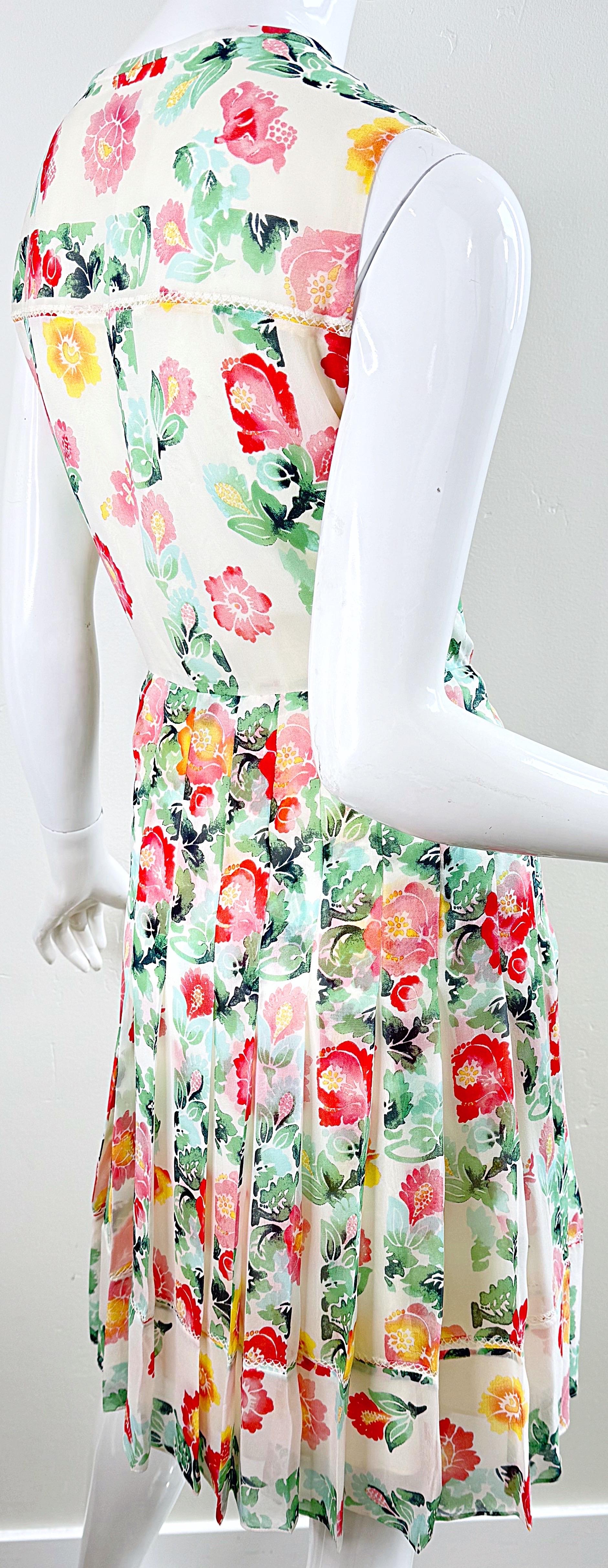 Oscar de la Renta Spring 2011 Runway Size 8 Silk Watercolor Peony Floral Dress For Sale 4