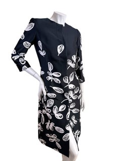 Oscar de la Renta Spring 2018 Black Ivory Botanical Coat Dress NWT