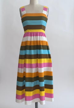 Oscar de la Renta Spring 2020 Multicolor Stripe Print Cotton Sun Dress
