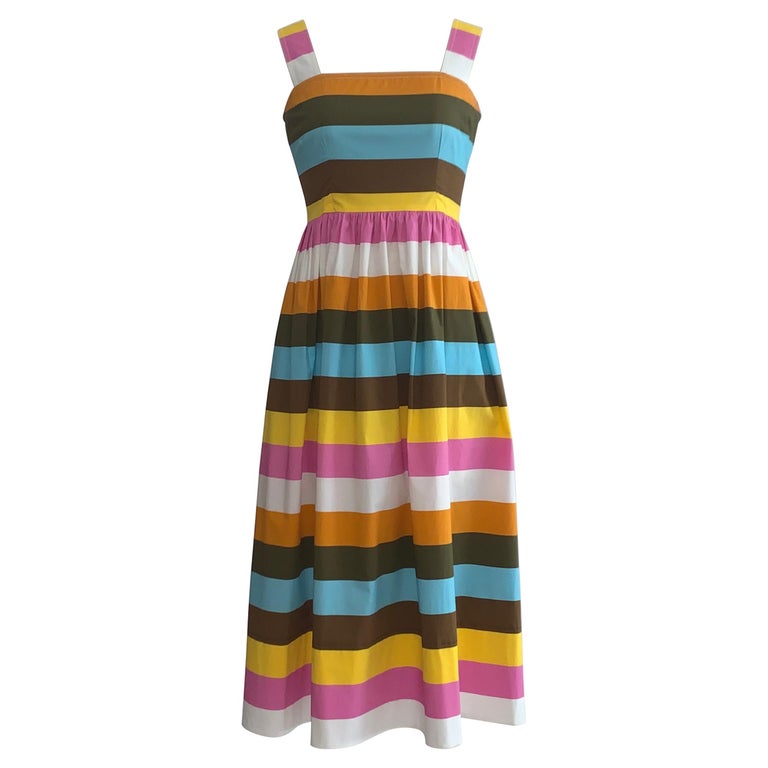 Oscar de la Renta Spring 2020 Multicolor Stripe Print Cotton Sun Dress ...