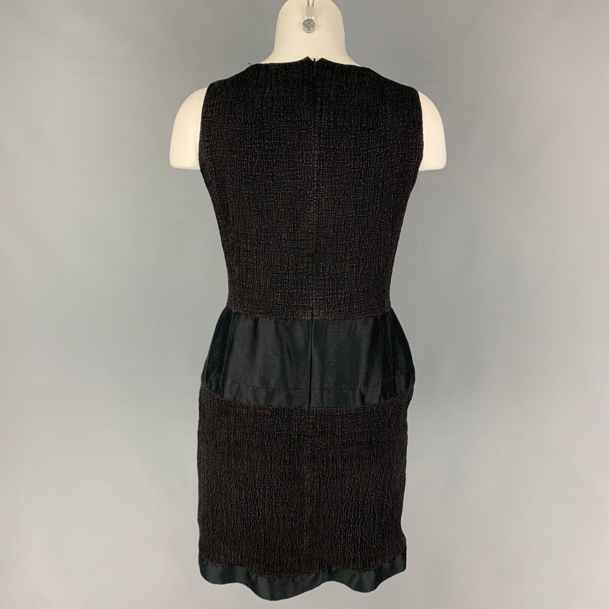 Women's OSCAR DE LA RENTA SS 11 Size 10 Black Cotton Silk Textured Sheath Dress For Sale